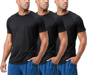 DEVOPS Men's 3-Pack Quick Dry Short Sleeve T-Shirt Sun Protection Running Athletic Workout Active Shirts