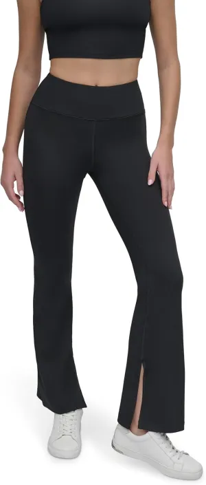 DKNY womens High Waisted Compression Flared Slit Yoga Pant