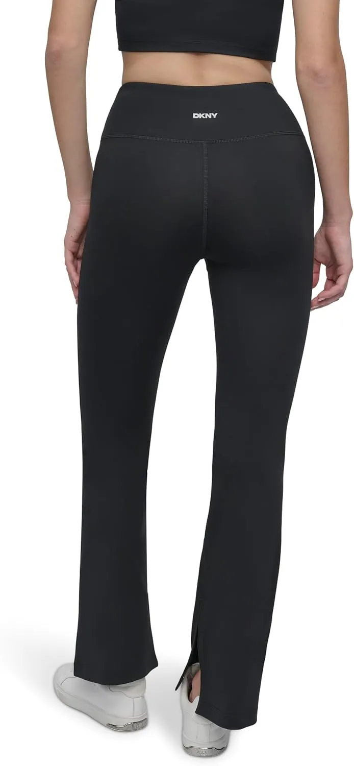 DKNY womens High Waisted Compression Flared Slit Yoga Pant