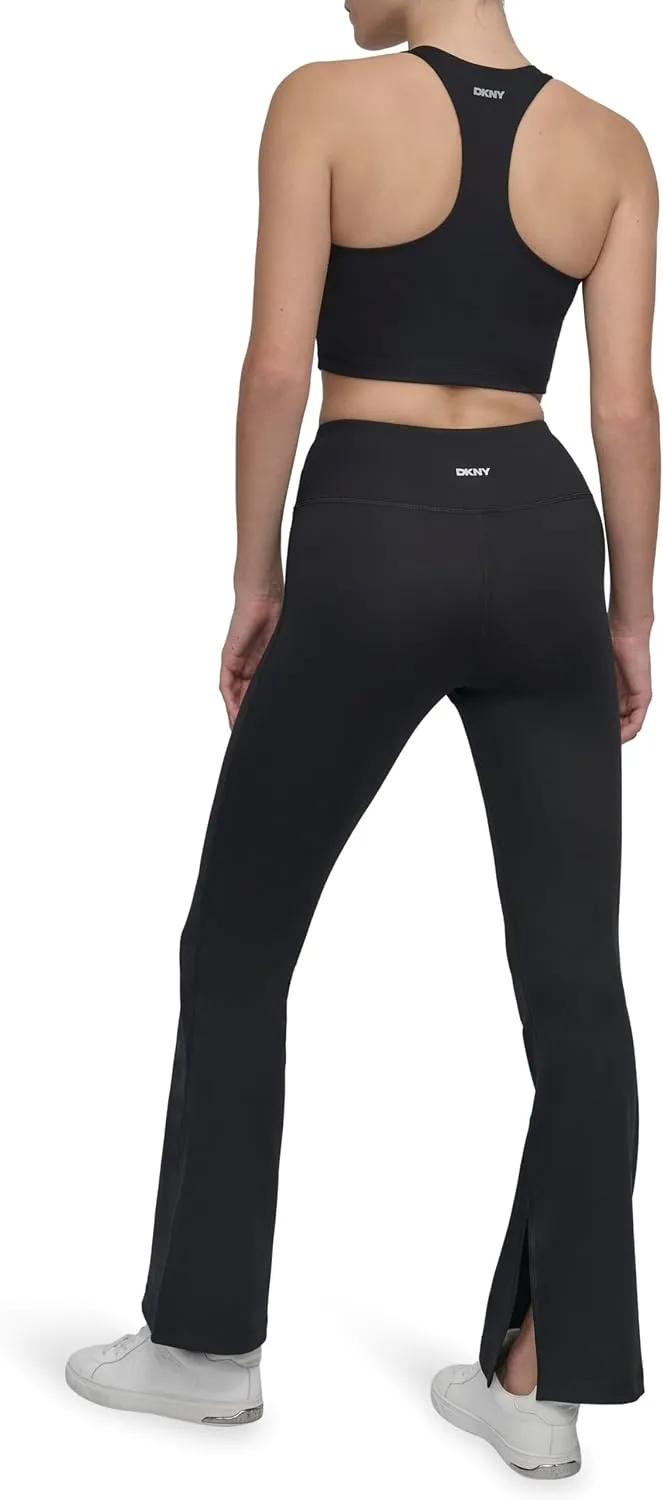 DKNY womens High Waisted Compression Flared Slit Yoga Pant