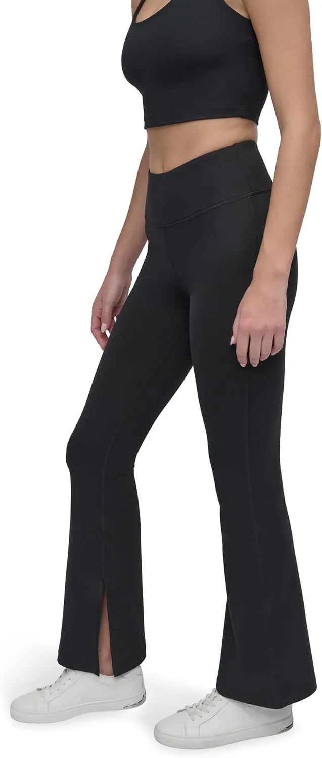 DKNY womens High Waisted Compression Flared Slit Yoga Pant