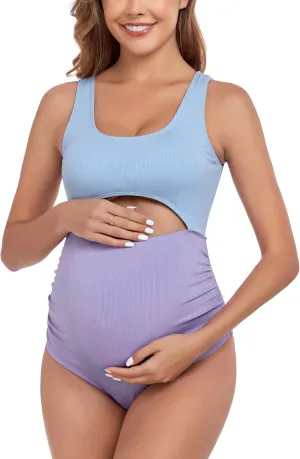 EastElegant Maternity Cutout One Piece Swimwear Ploka Dots Print Pregnancy Bathing Suit
