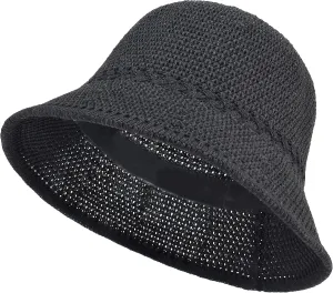 EINSKEY Women's Crochet Bucket Hat - UV Protection Lightweight Packable Faux Straw Sun Hat for Outdoor Beach Travel Hiking
