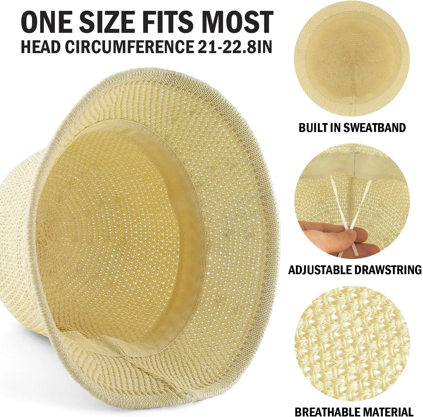 EINSKEY Women's Crochet Bucket Hat - UV Protection Lightweight Packable Faux Straw Sun Hat for Outdoor Beach Travel Hiking