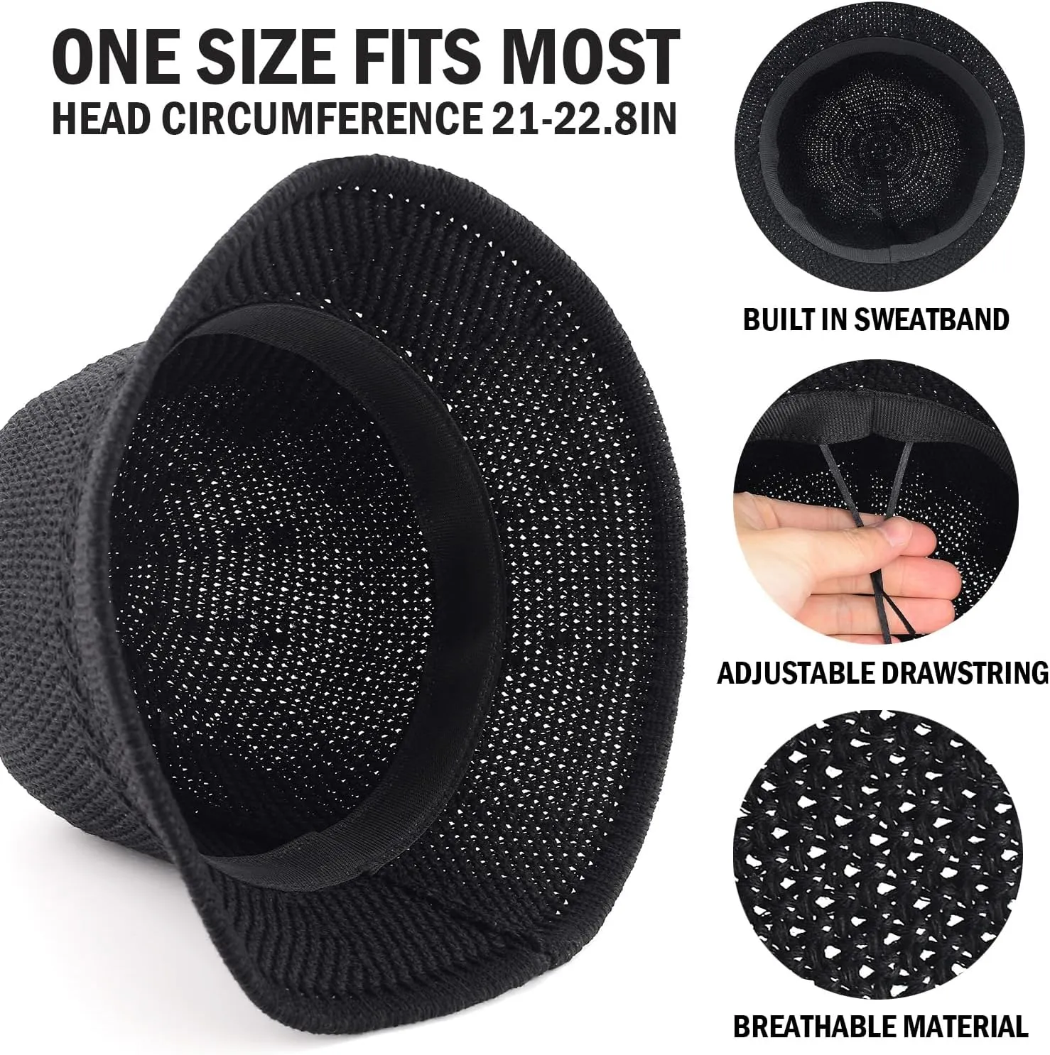 EINSKEY Women's Crochet Bucket Hat - UV Protection Lightweight Packable Faux Straw Sun Hat for Outdoor Beach Travel Hiking