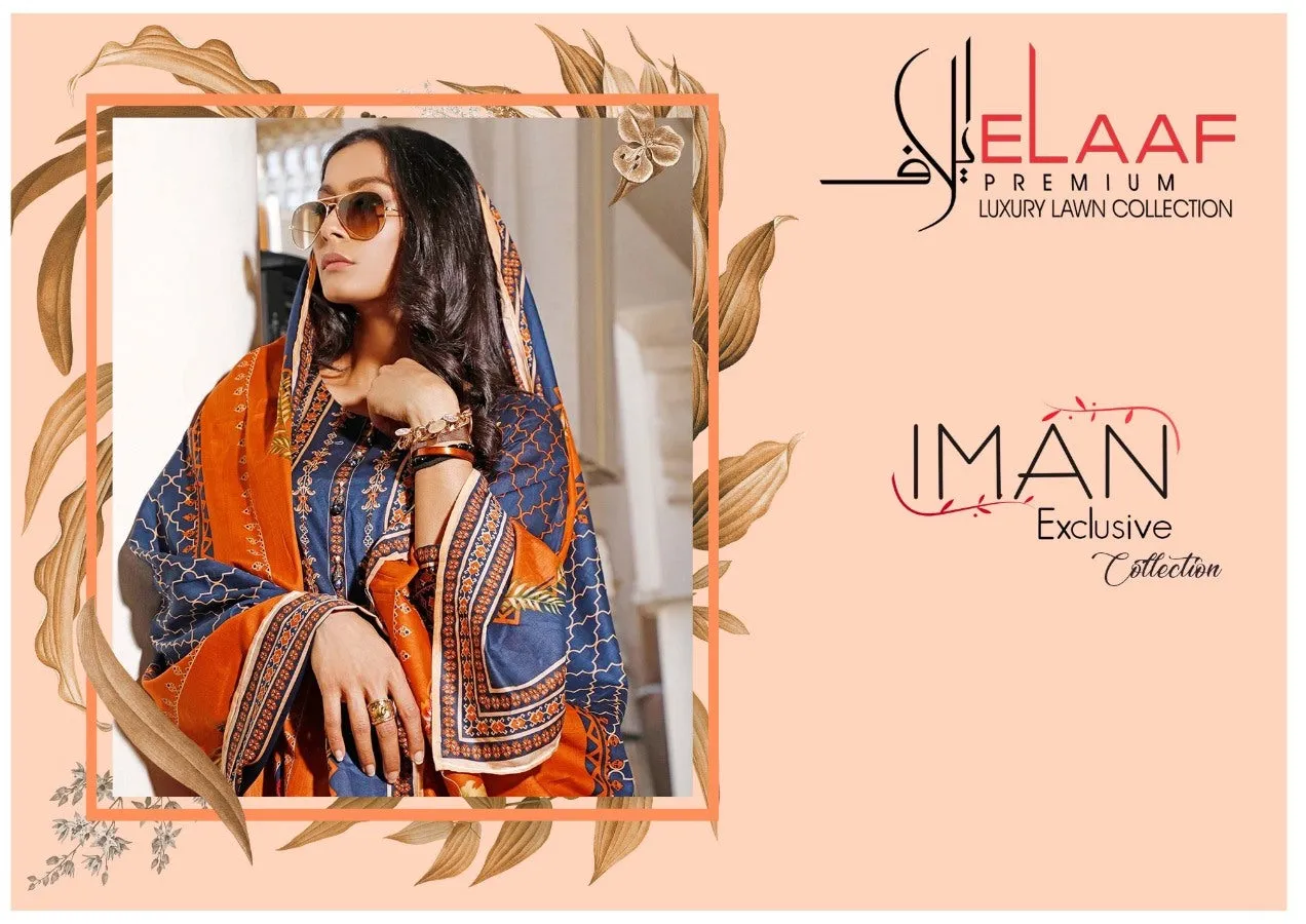 ELAAF PREMIUM COLLECTION LAUNCHES IMAN LAWN COTTON FABRIC SALWAR SUIT