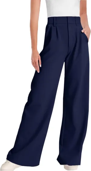ELLEVEN Wide Leg Dress Pants for Woman, High Waisted Business Casual Work Trousers with Pockets