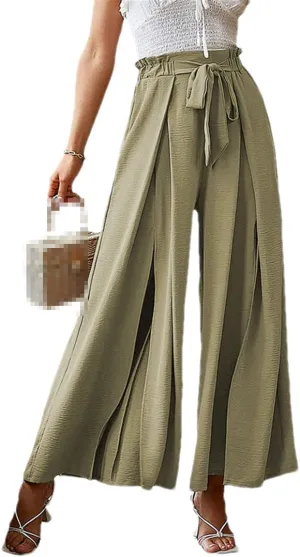 ERFMFKL Women's Lightweight Trousers Bow Loose Fold Wide Leg Pants High Waist Lace Up Pants