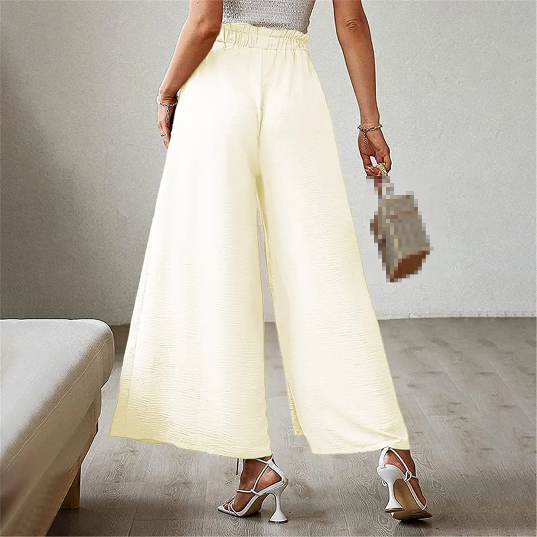 ERFMFKL Women's Lightweight Trousers Bow Loose Fold Wide Leg Pants High Waist Lace Up Pants