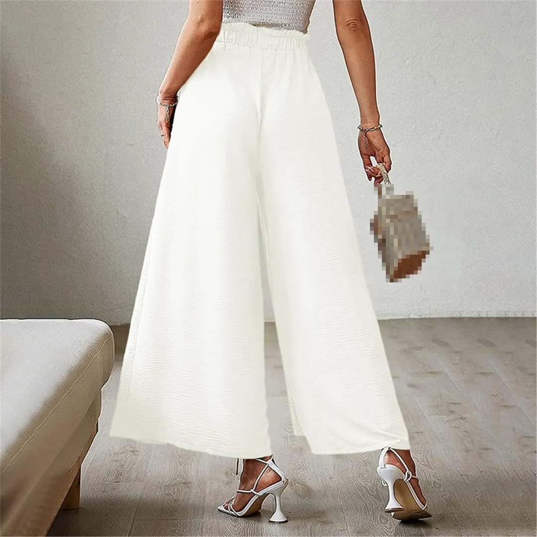 ERFMFKL Women's Lightweight Trousers Bow Loose Fold Wide Leg Pants High Waist Lace Up Pants