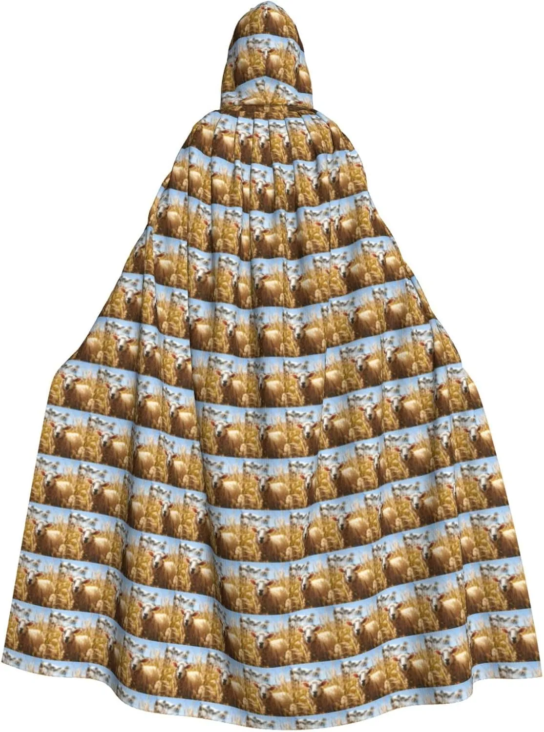 Farm animal print Hooded cape for adults, Oversized Hooded Cloak with Bow Tie, Adult party dress cape