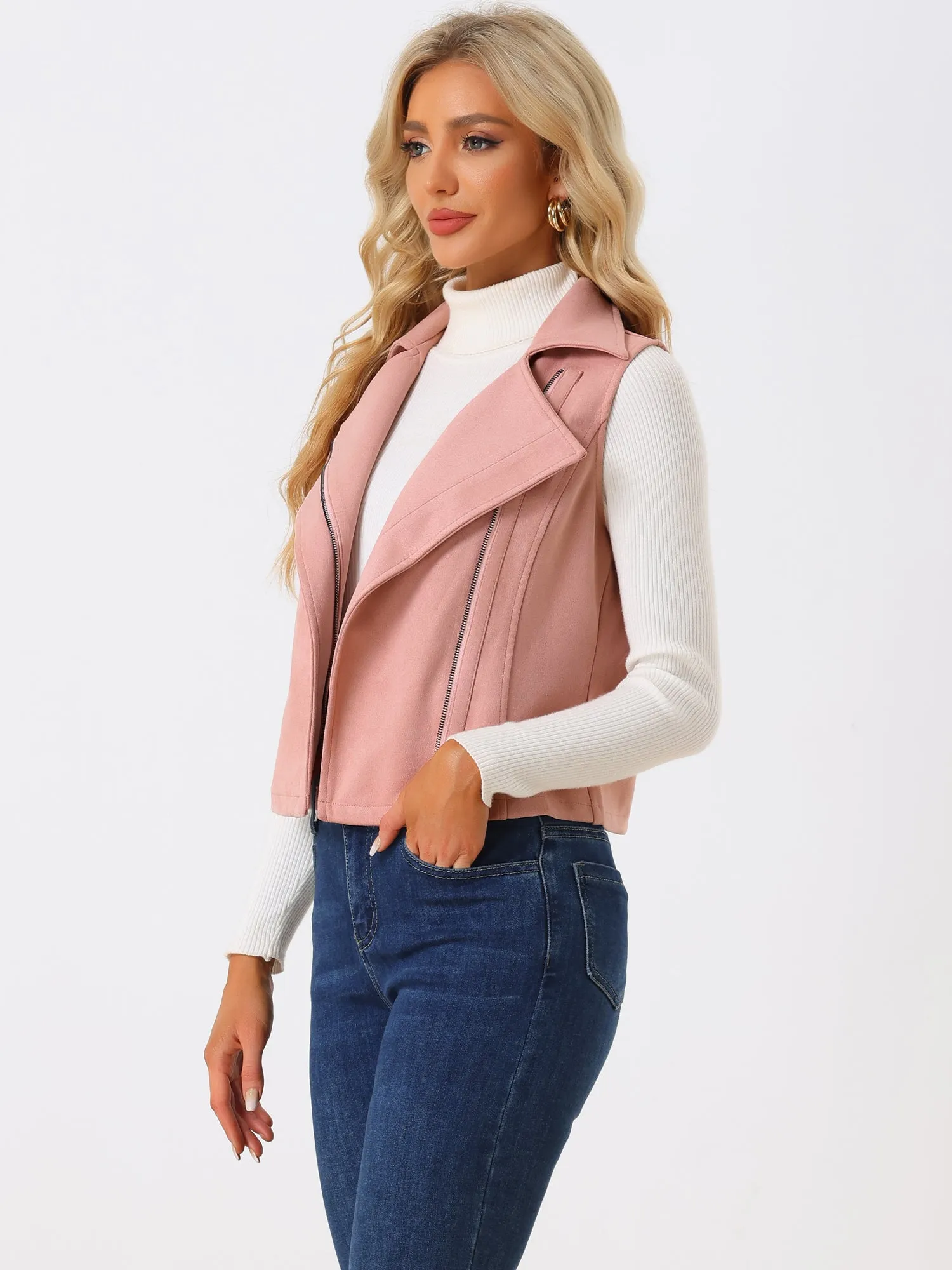 Faux Suede Vest Casual Sleeveless Biker Jacket