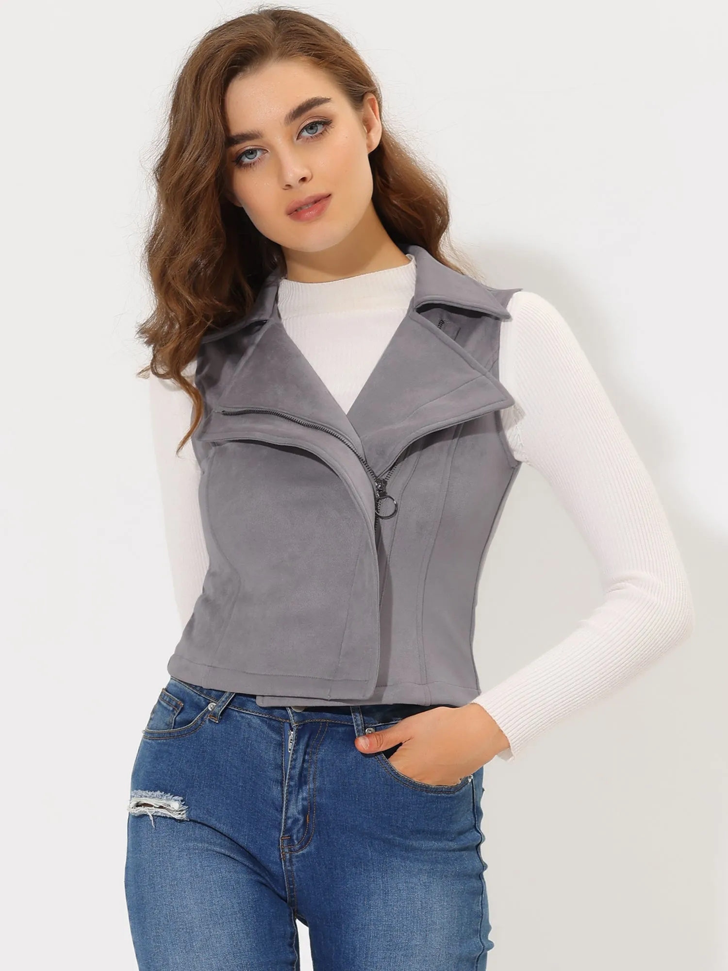 Faux Suede Vest Casual Sleeveless Biker Jacket