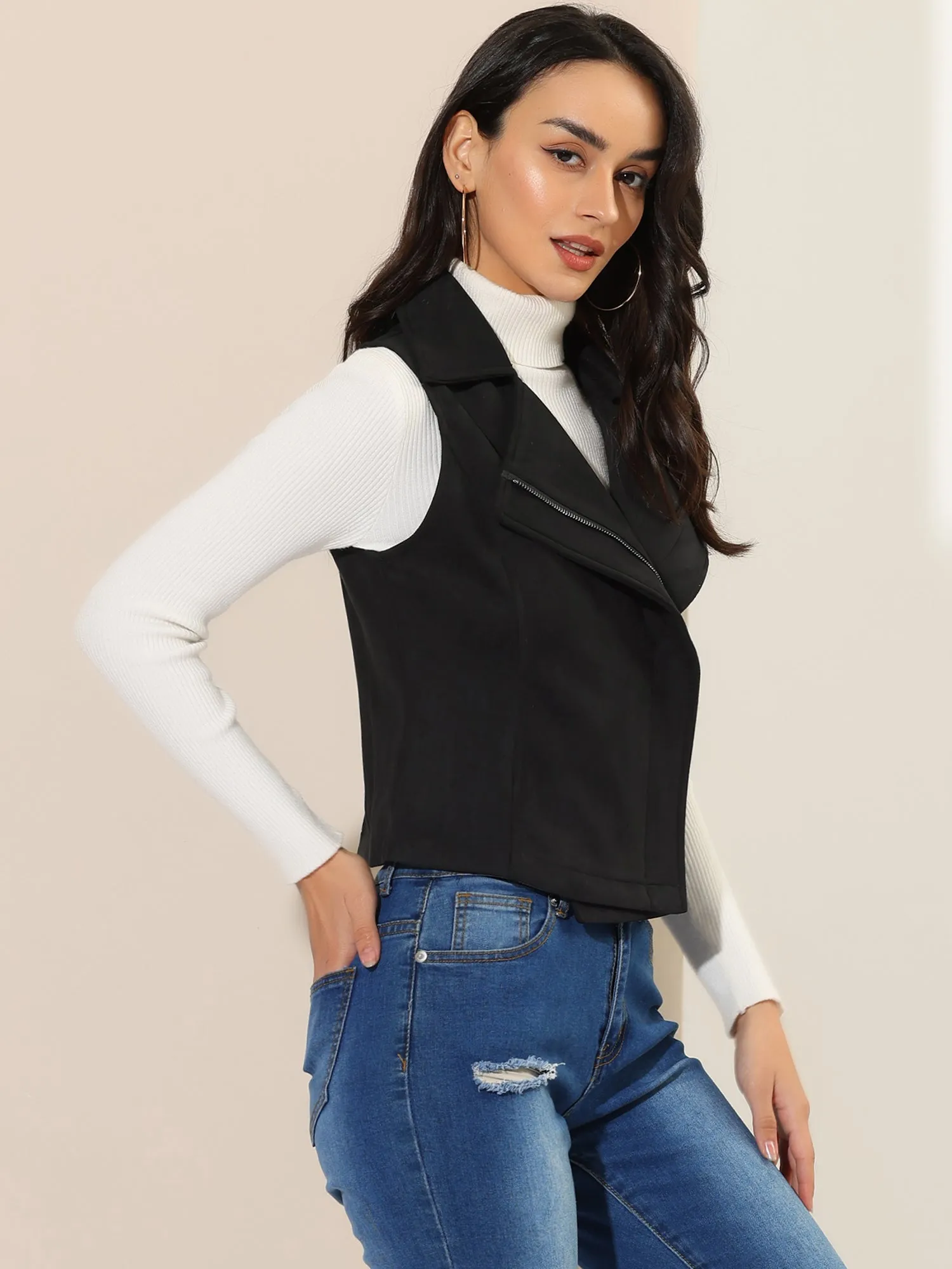Faux Suede Vest Casual Sleeveless Biker Jacket