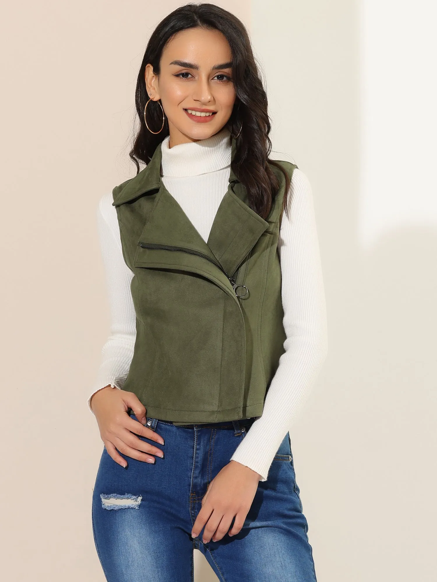Faux Suede Vest Casual Sleeveless Biker Jacket