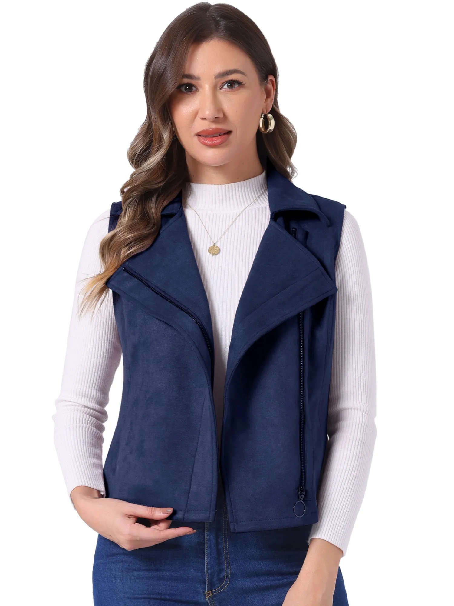 Faux Suede Vest Casual Sleeveless Biker Jacket