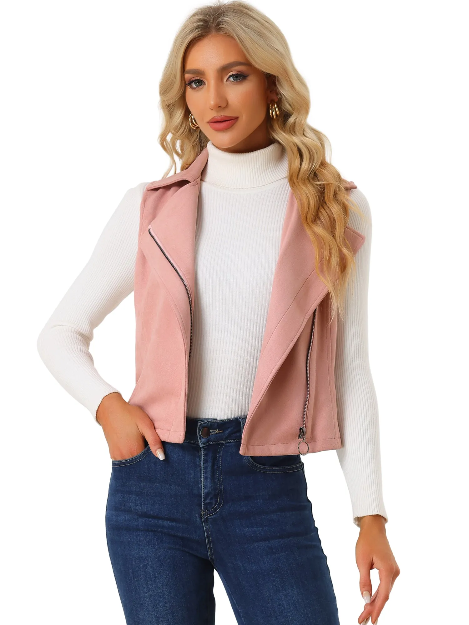 Faux Suede Vest Casual Sleeveless Biker Jacket