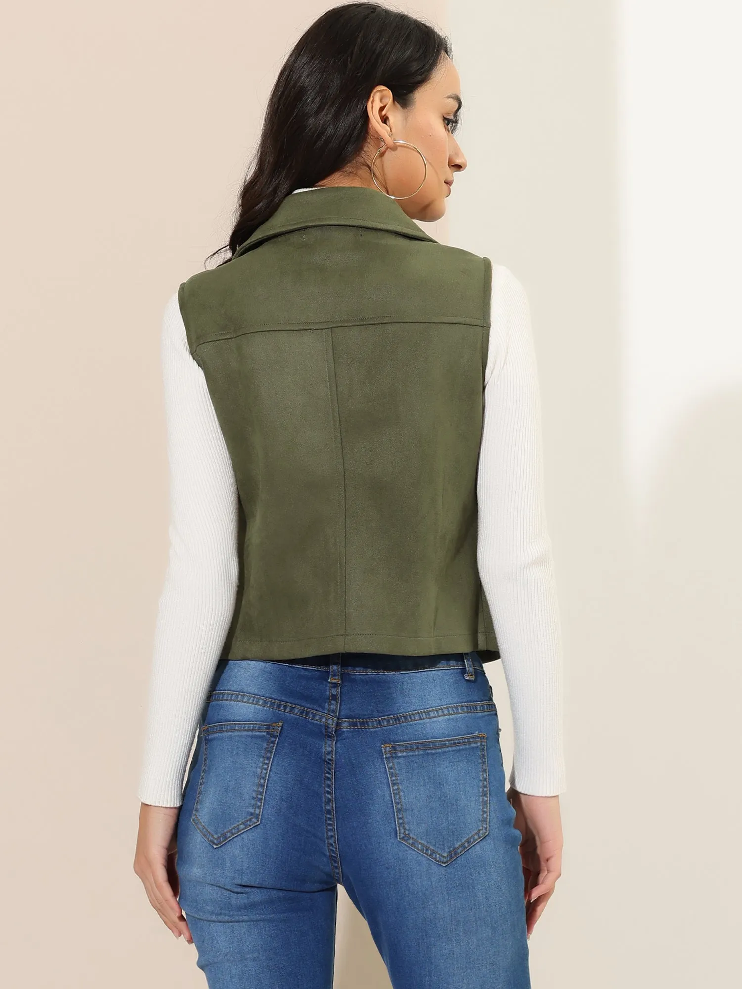 Faux Suede Vest Casual Sleeveless Biker Jacket