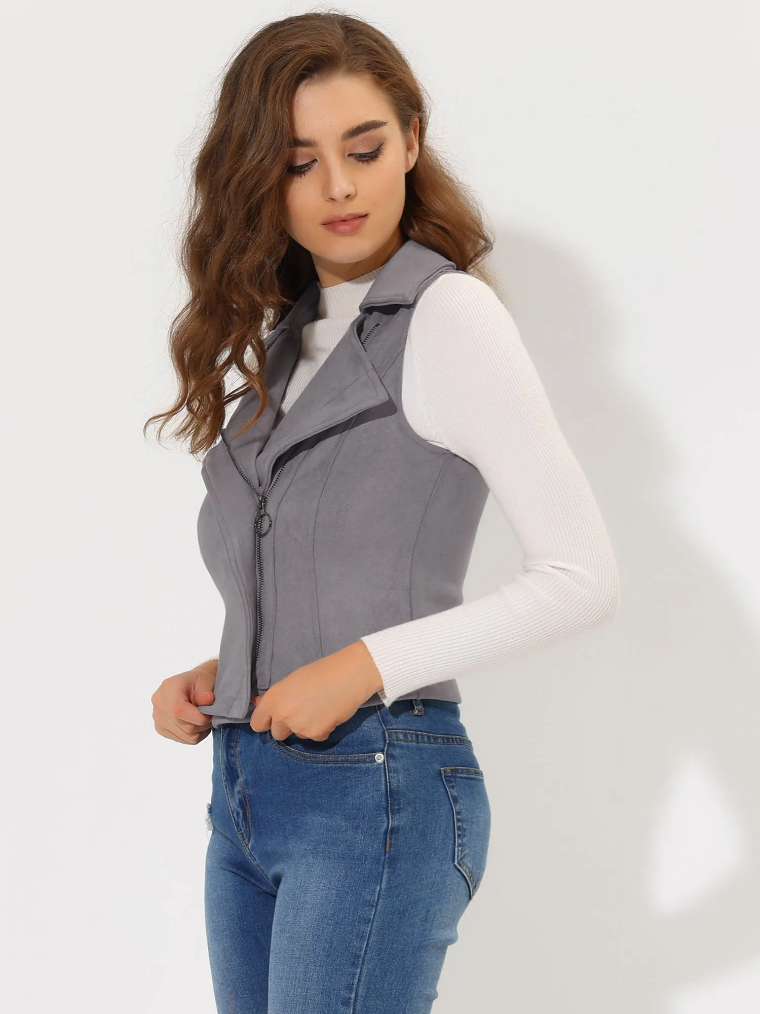 Faux Suede Vest Casual Sleeveless Biker Jacket