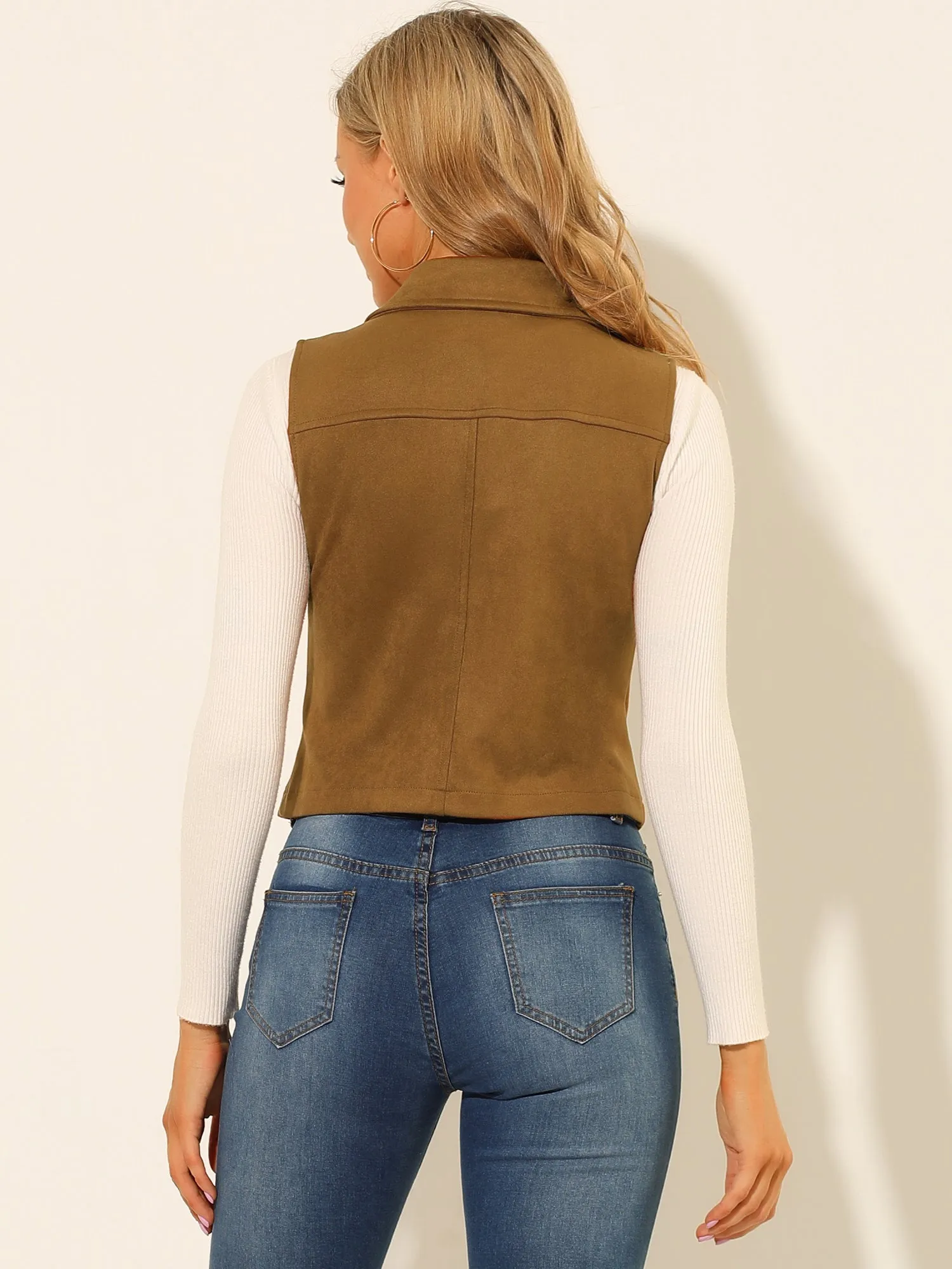 Faux Suede Vest Casual Sleeveless Biker Jacket