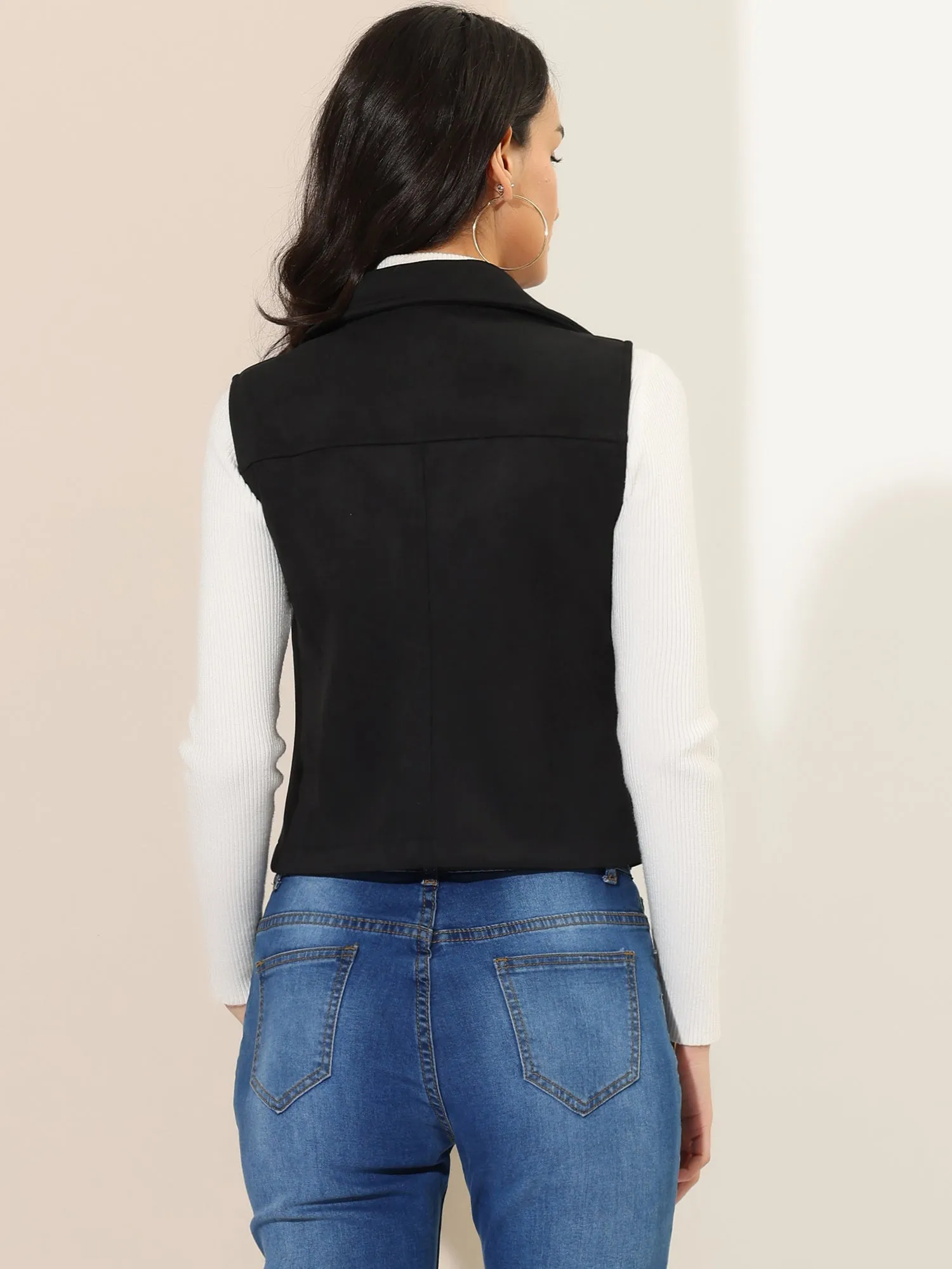Faux Suede Vest Casual Sleeveless Biker Jacket
