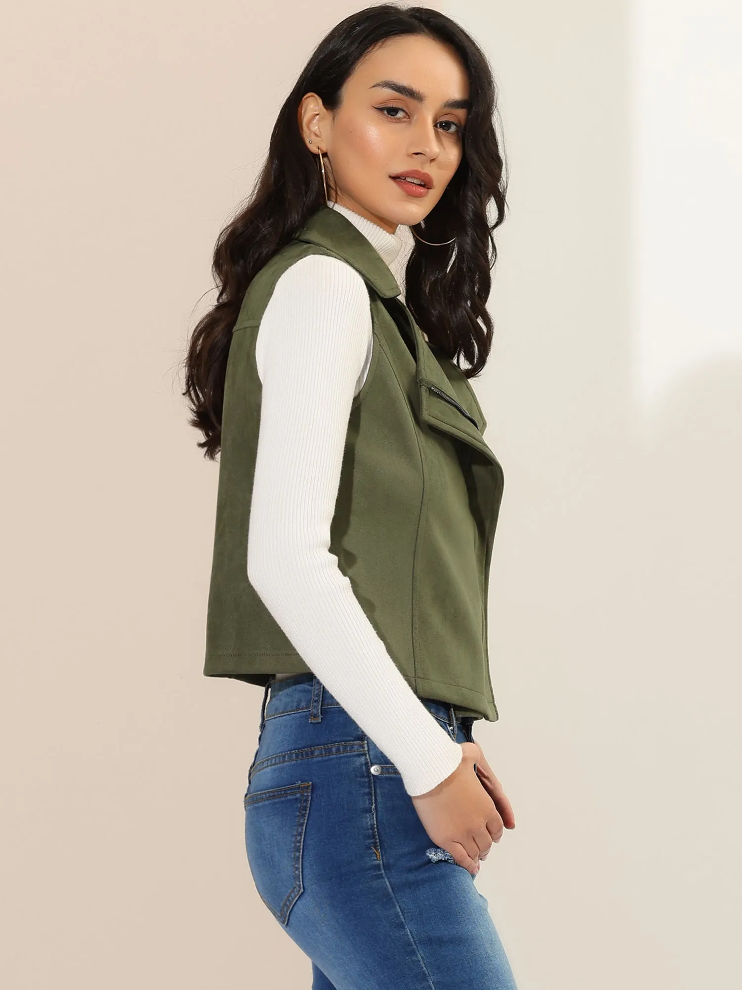 Faux Suede Vest Casual Sleeveless Biker Jacket