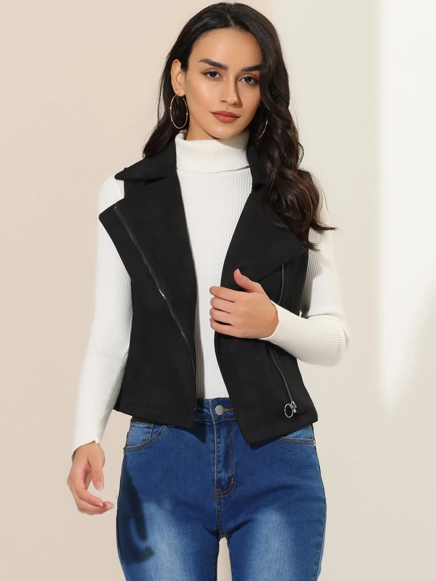 Faux Suede Vest Casual Sleeveless Biker Jacket