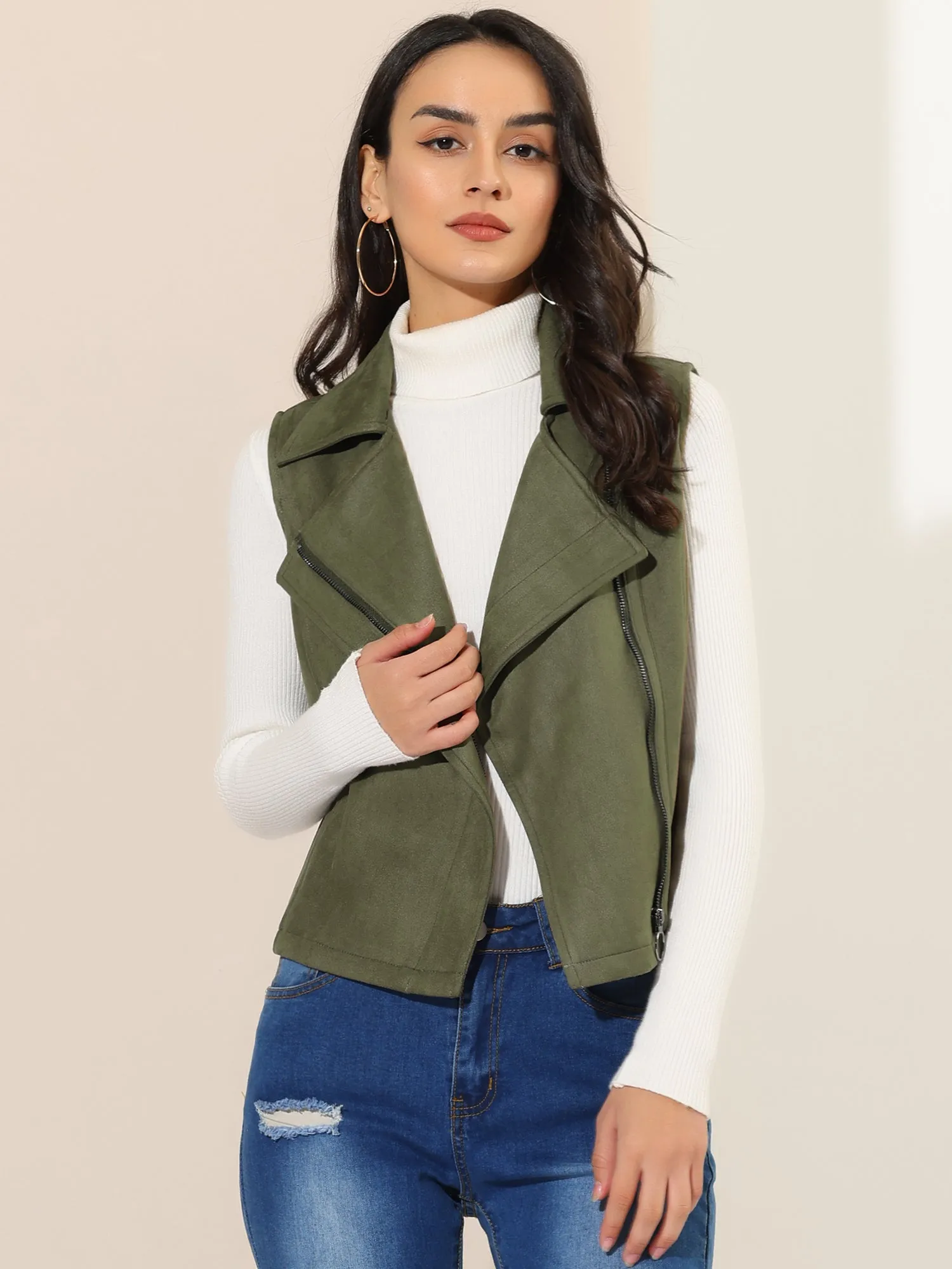 Faux Suede Vest Casual Sleeveless Biker Jacket