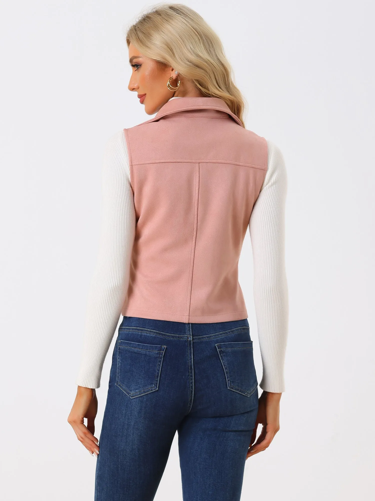 Faux Suede Vest Casual Sleeveless Biker Jacket