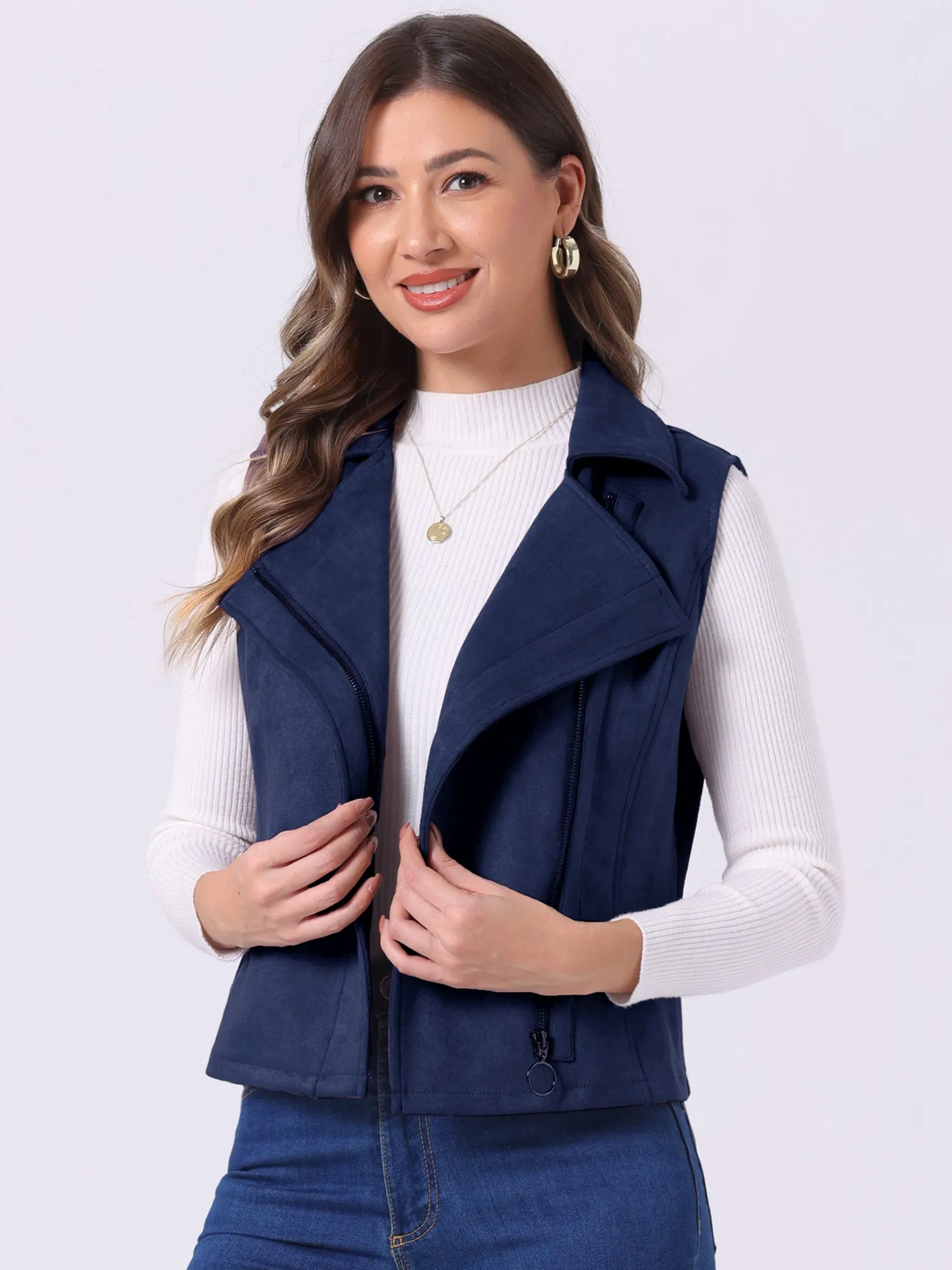 Faux Suede Vest Casual Sleeveless Biker Jacket