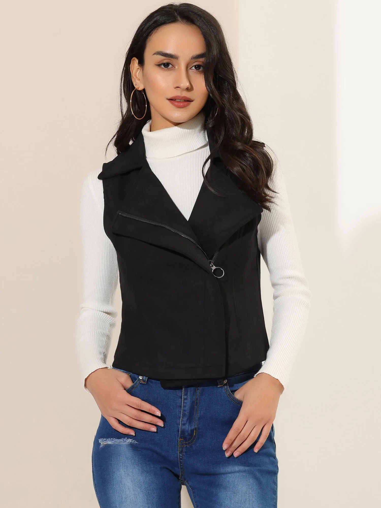 Faux Suede Vest Casual Sleeveless Biker Jacket