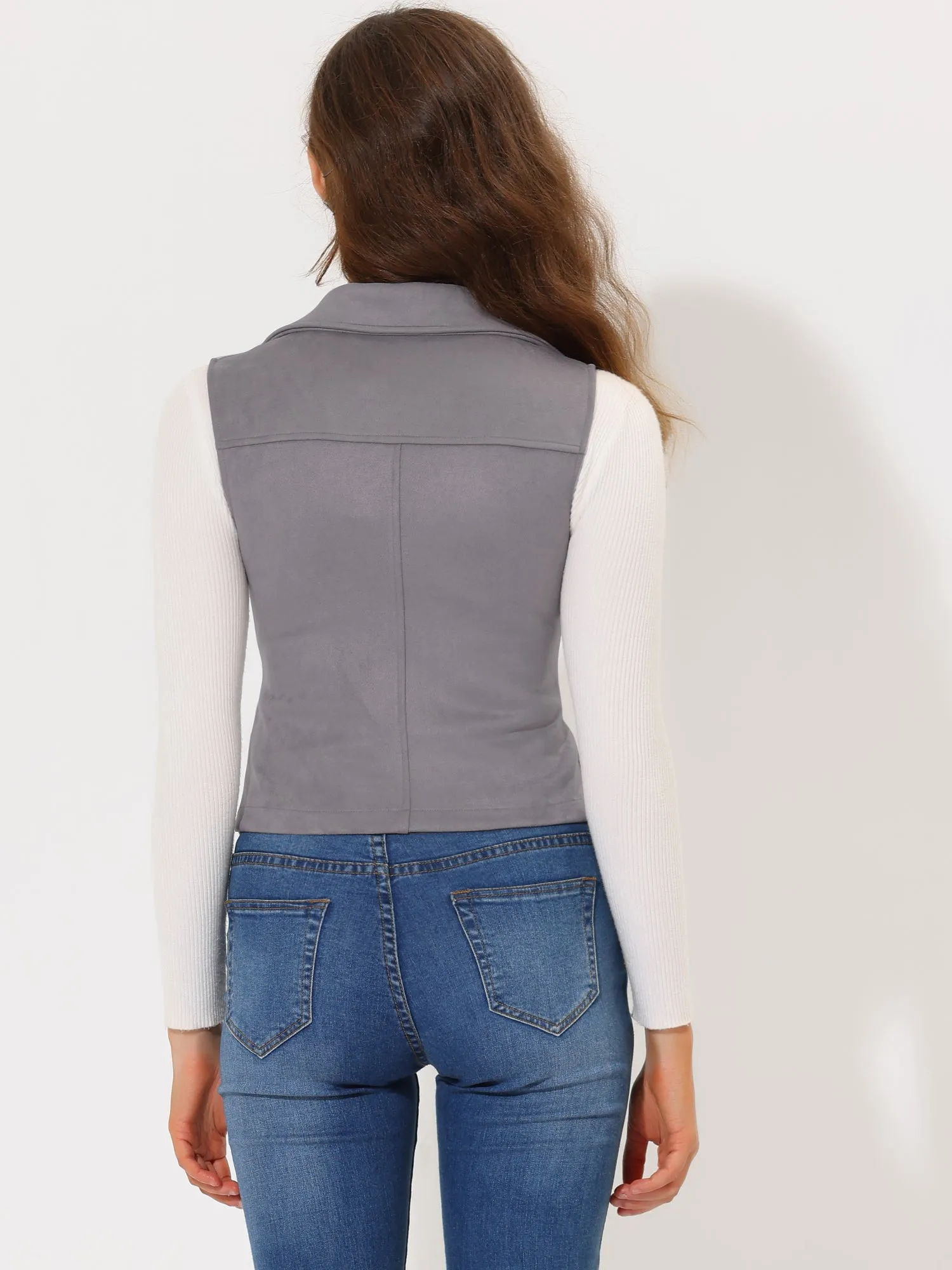 Faux Suede Vest Casual Sleeveless Biker Jacket