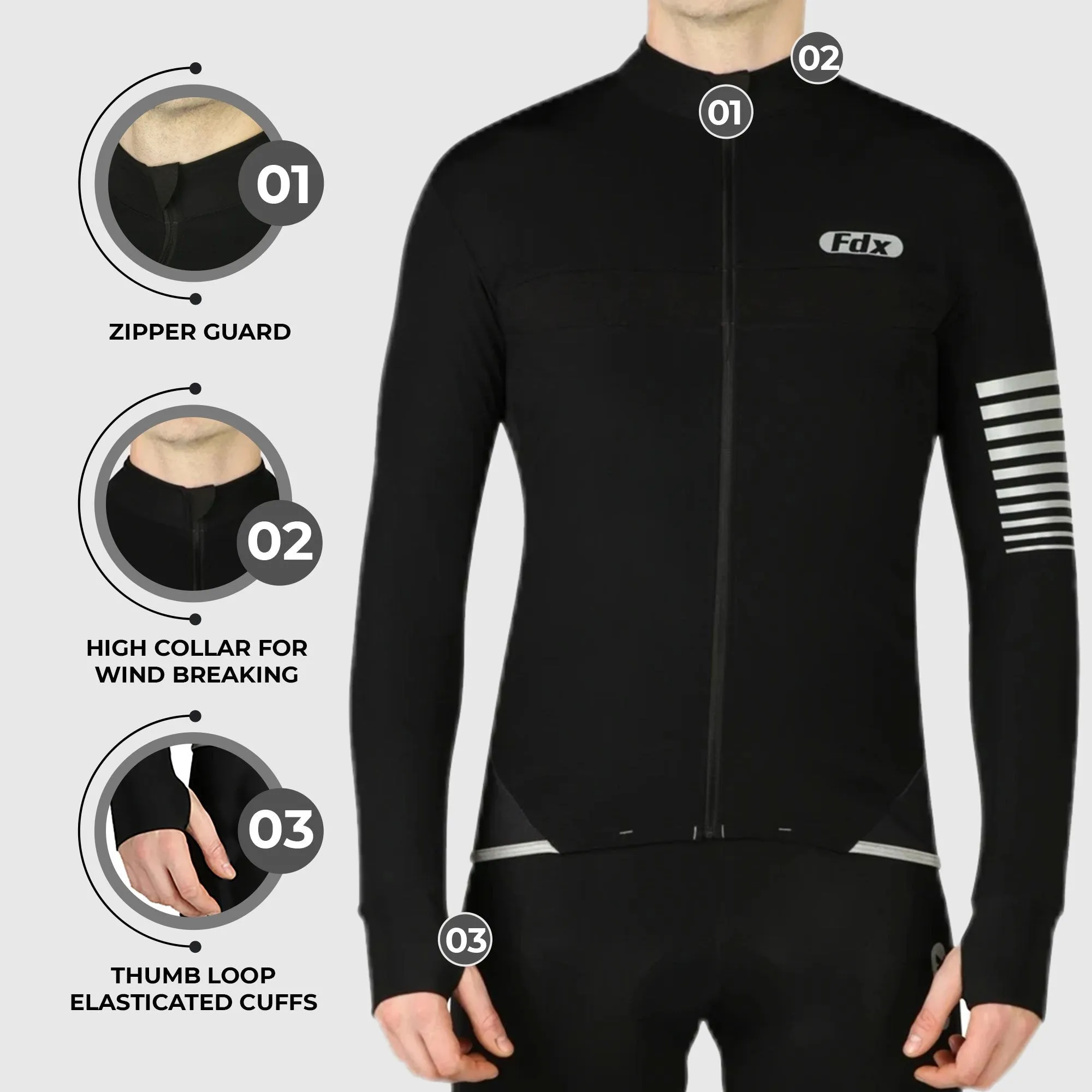 Fdx All Day Men's Black Thermal Roubaix Long Sleeve Cycling Jersey