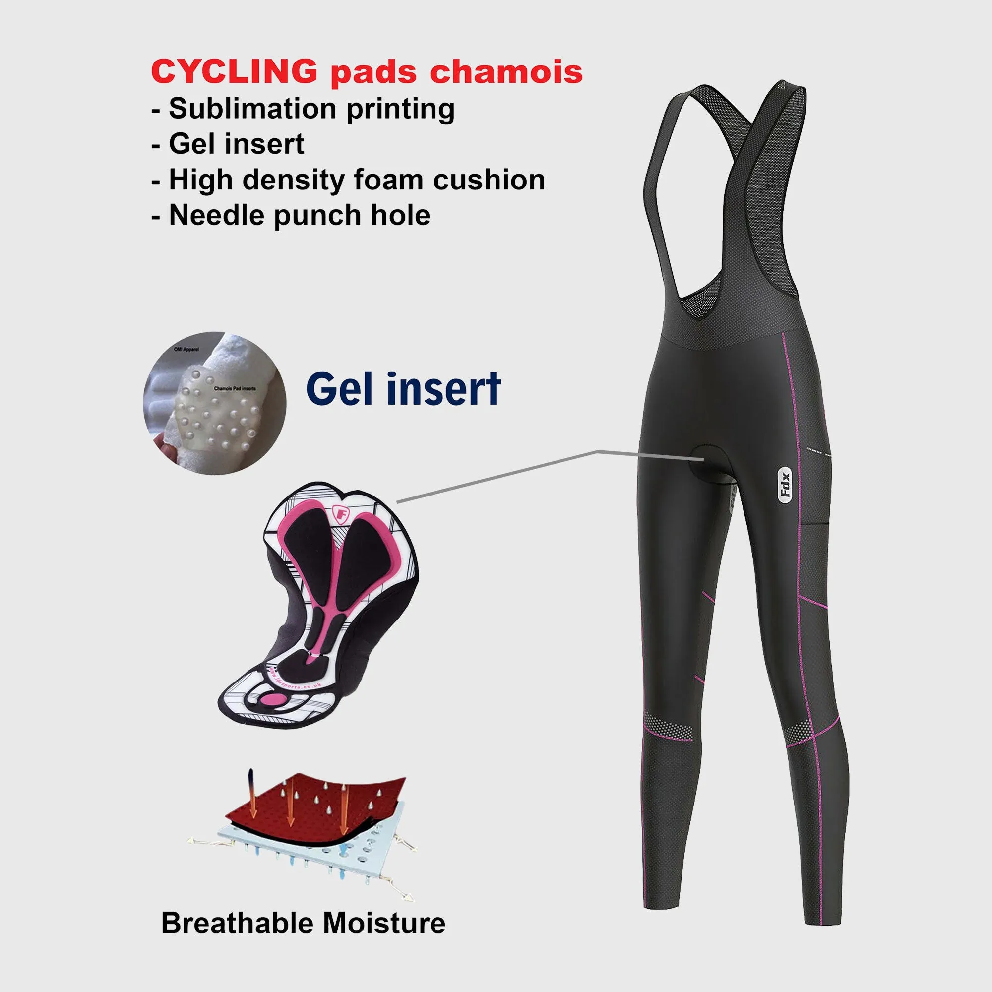 Fdx All Day Pink Women's Thermal Padded Winter Cargo Bib Tights