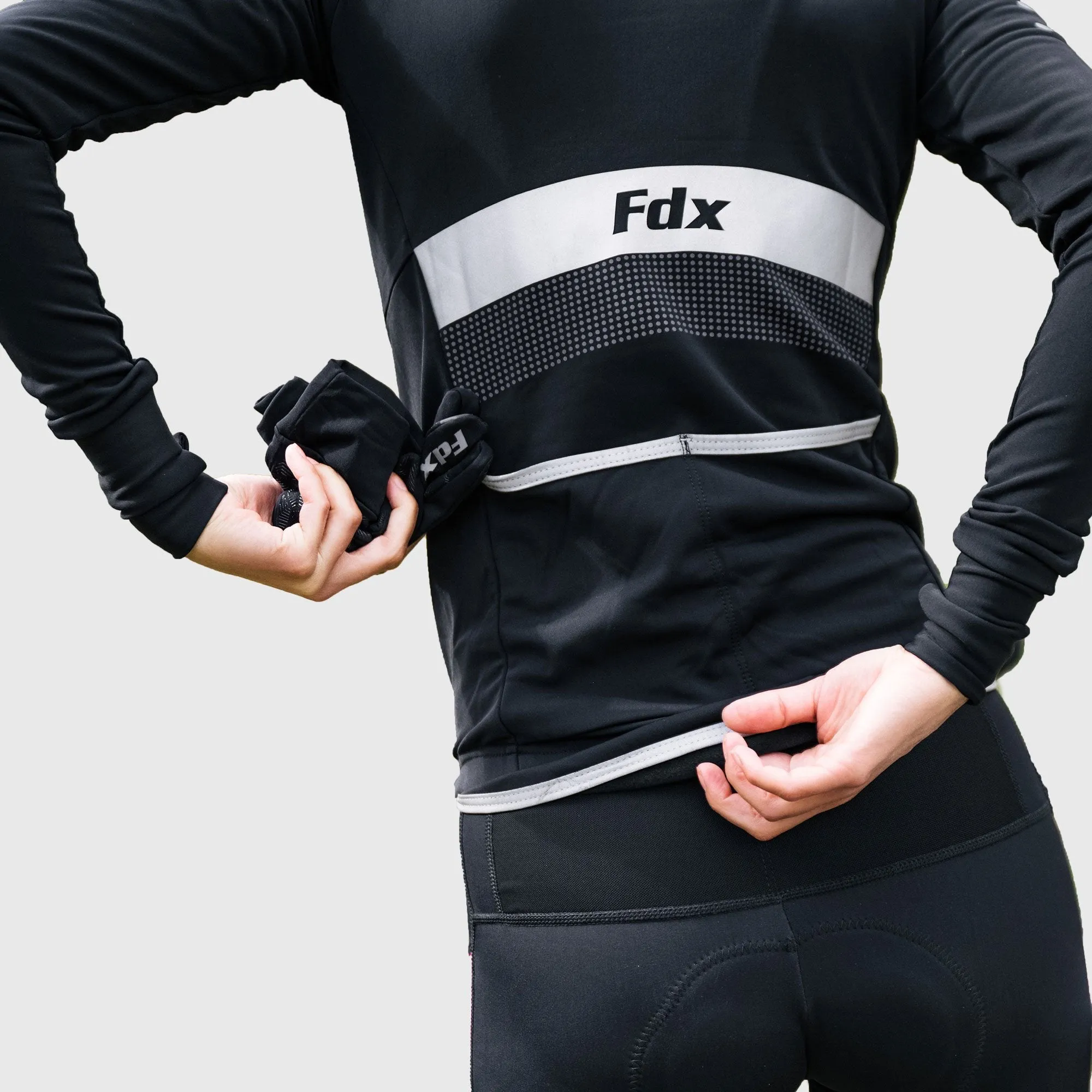 Fdx Women's Set Arch Thermal Roubaix Long Sleeve Cycling Jersey & Cargo Bib Tights - Black
