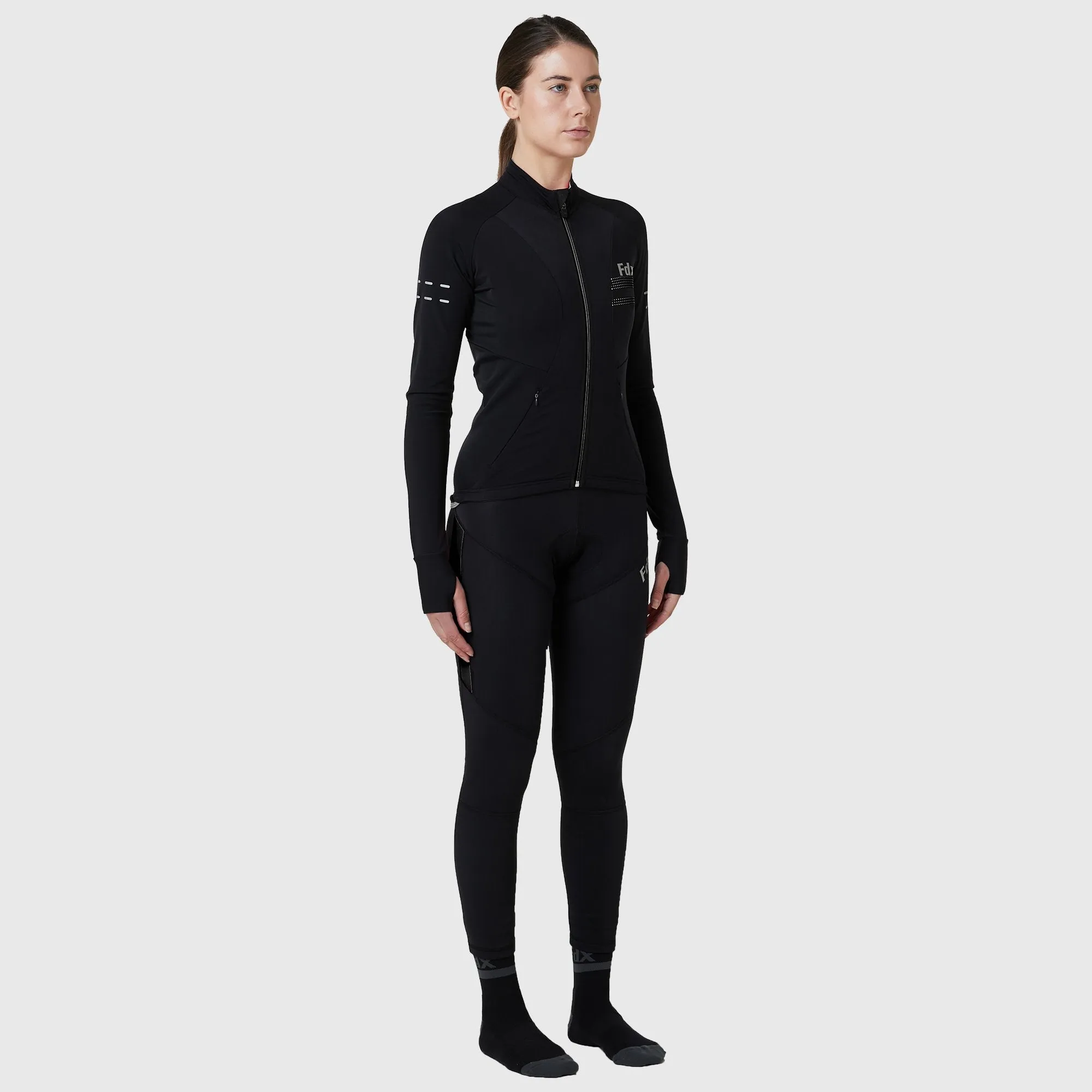 Fdx Women's Set Arch Thermal Roubaix Long Sleeve Cycling Jersey & Cargo Bib Tights - Black