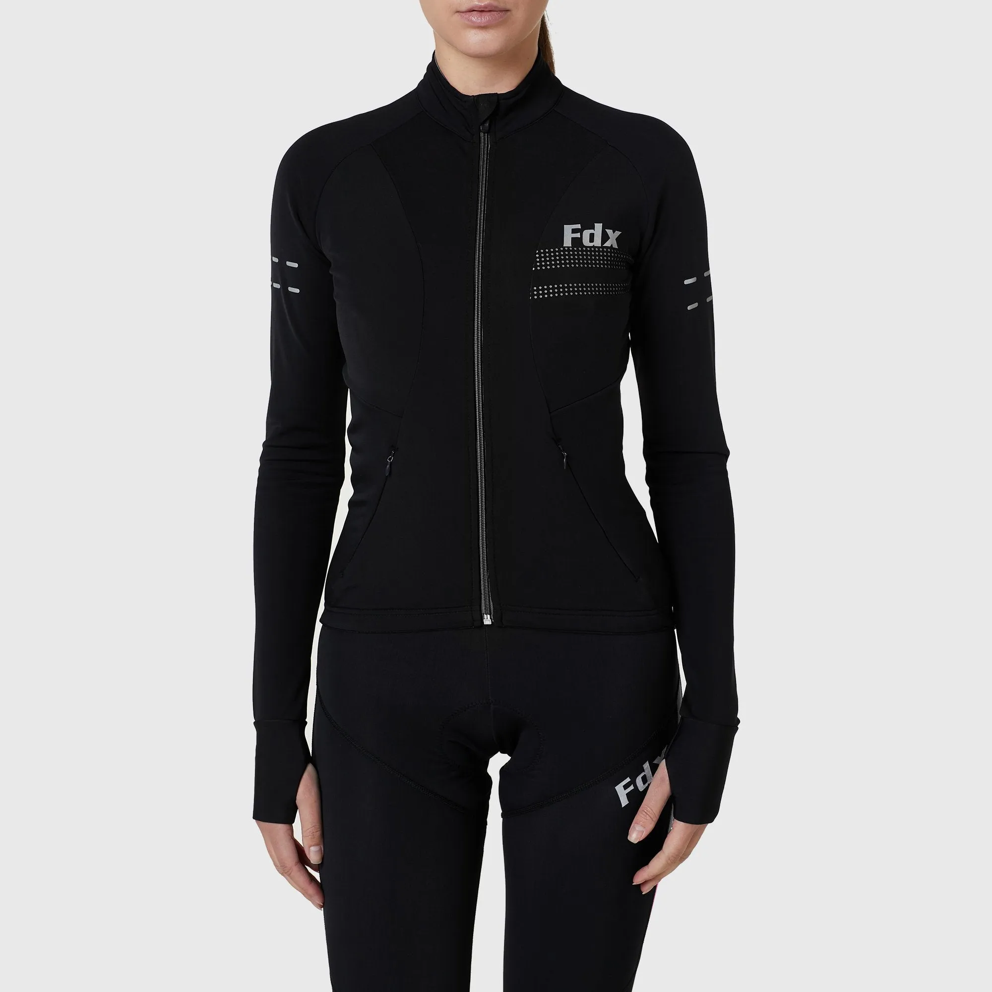 Fdx Women's Set Arch Thermal Roubaix Long Sleeve Cycling Jersey & Cargo Bib Tights - Black