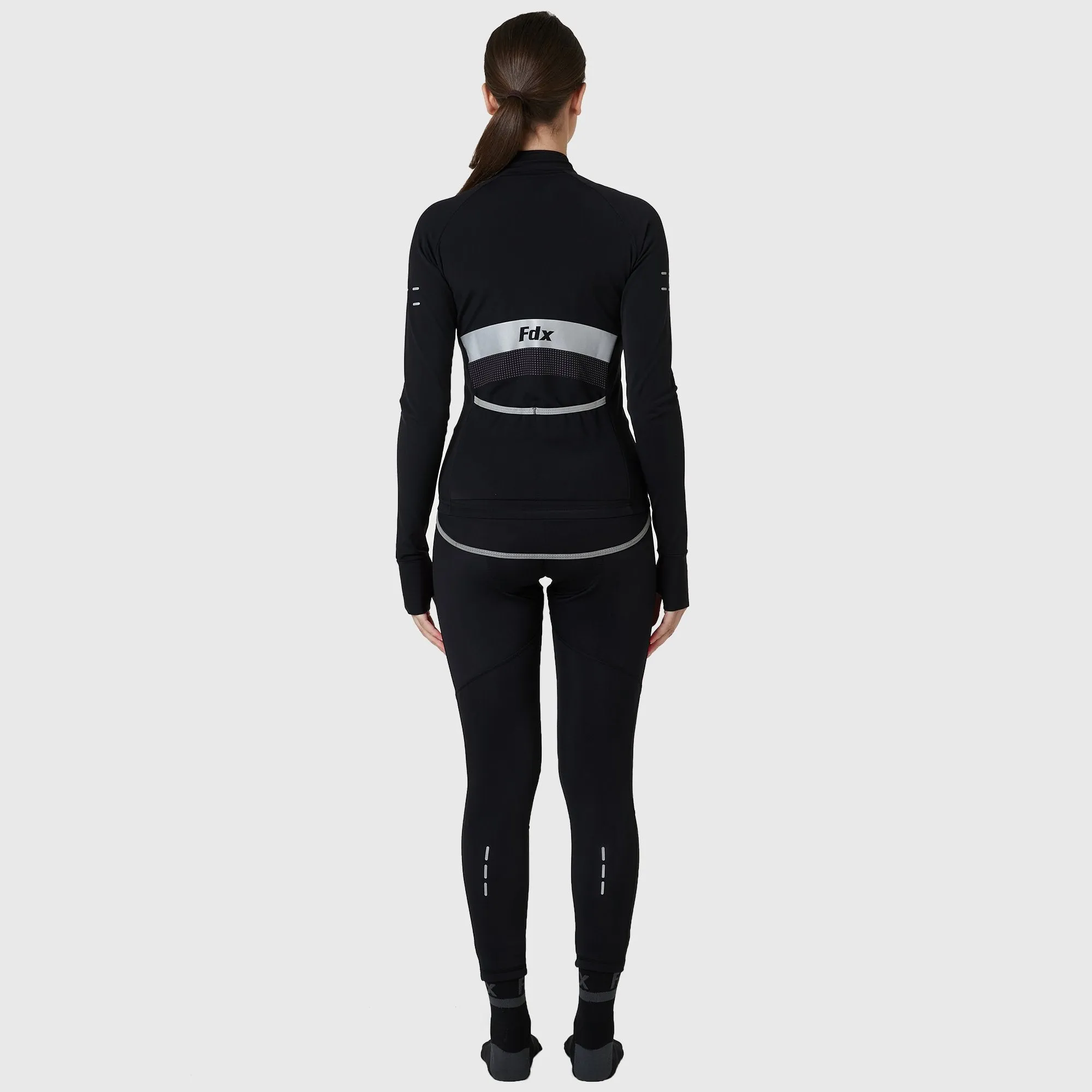 Fdx Women's Set Arch Thermal Roubaix Long Sleeve Cycling Jersey & Cargo Bib Tights - Black