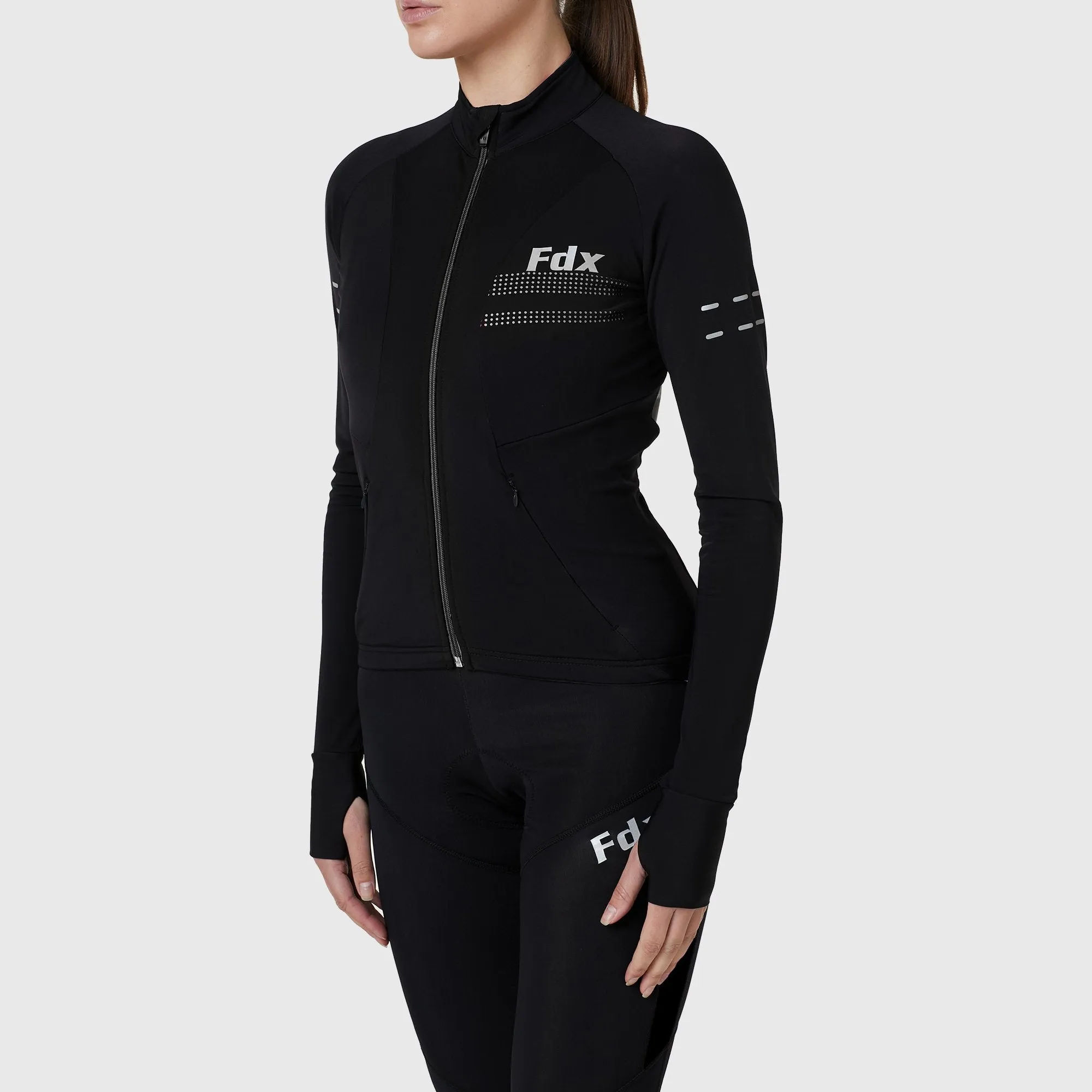 Fdx Women's Set Arch Thermal Roubaix Long Sleeve Cycling Jersey & Cargo Bib Tights - Black