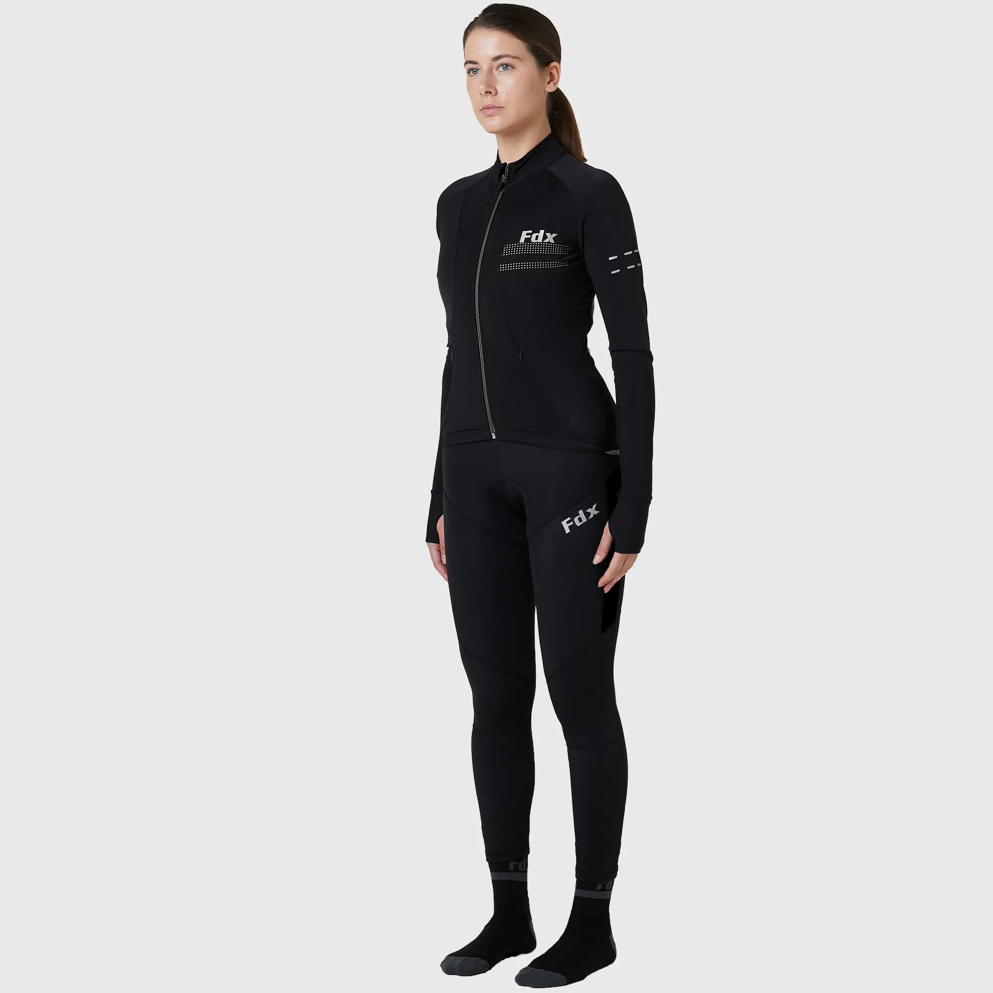 Fdx Women's Set Arch Thermal Roubaix Long Sleeve Cycling Jersey & Cargo Bib Tights - Black