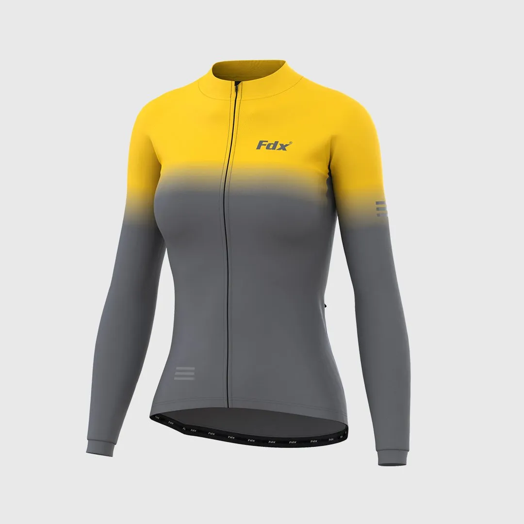 Fdx Women's Set Duo Thermal Long Sleeve Cycling Jersey & Bib Tights - Yellow / Grey