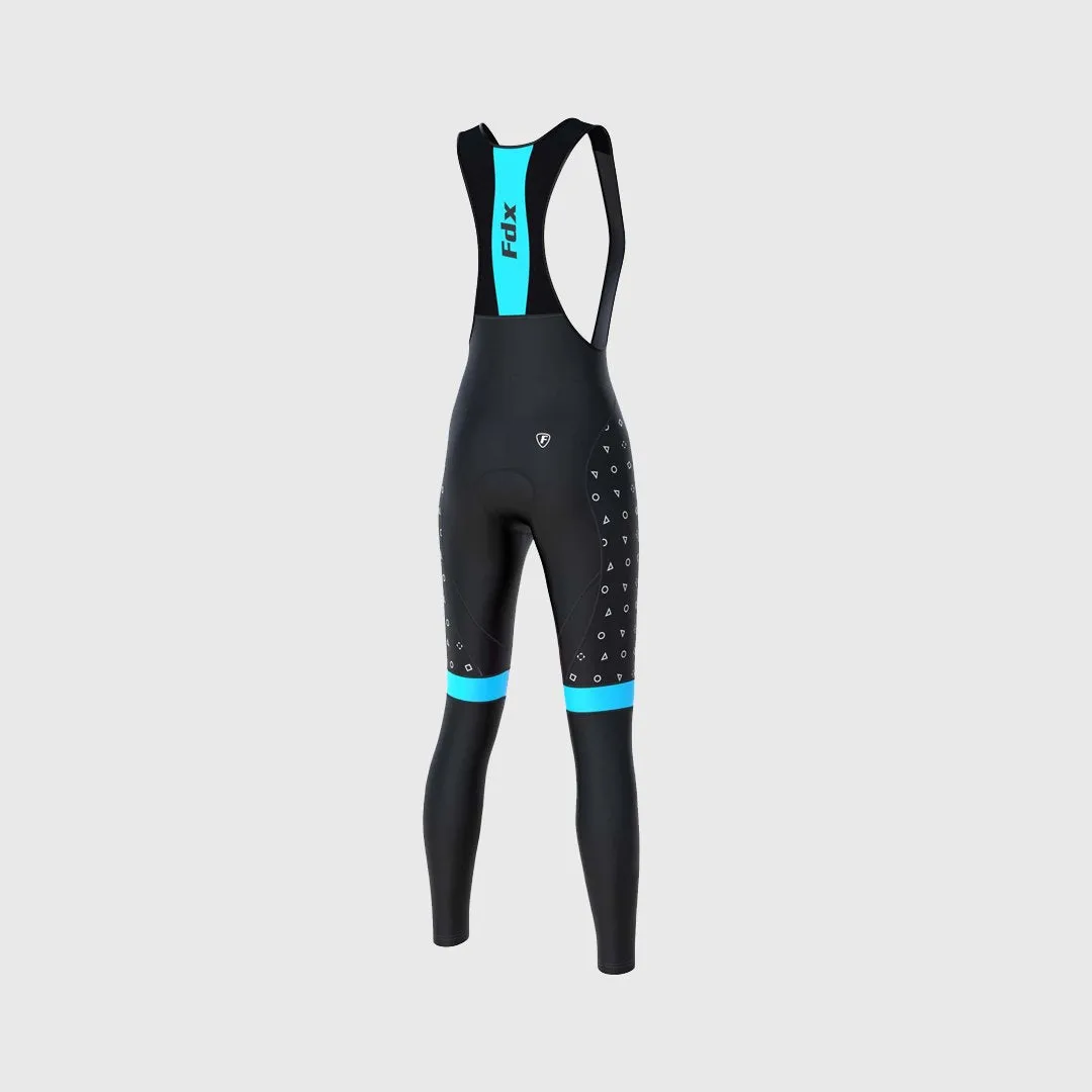 Fdx Women's Set Polka Dots Thermal Long Sleeve Cycling Jersey & Bib Tights - Blue