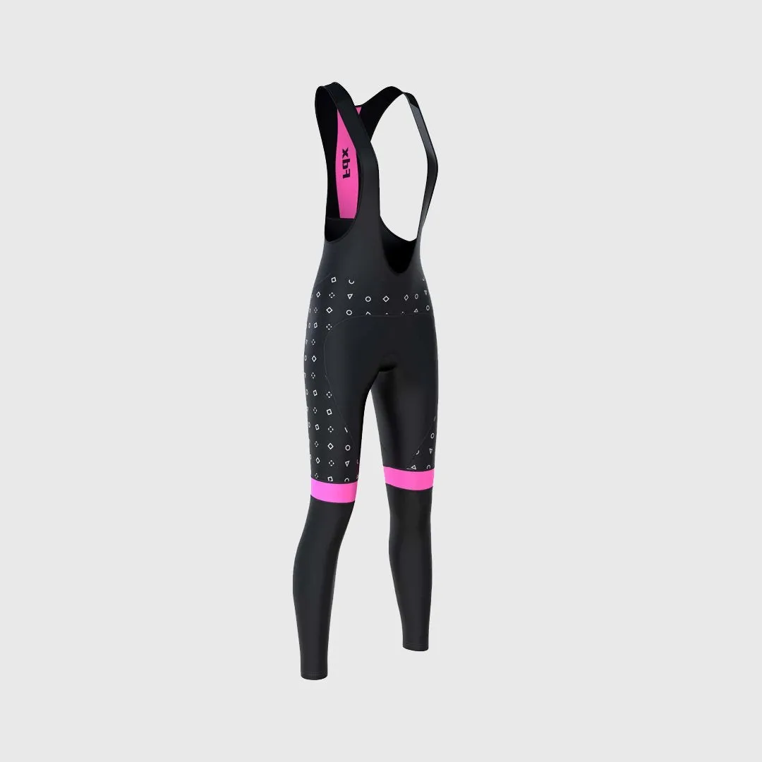 Fdx Women's Set Polka Dots Thermal Long Sleeve Cycling Jersey & Bib Tights - Pink