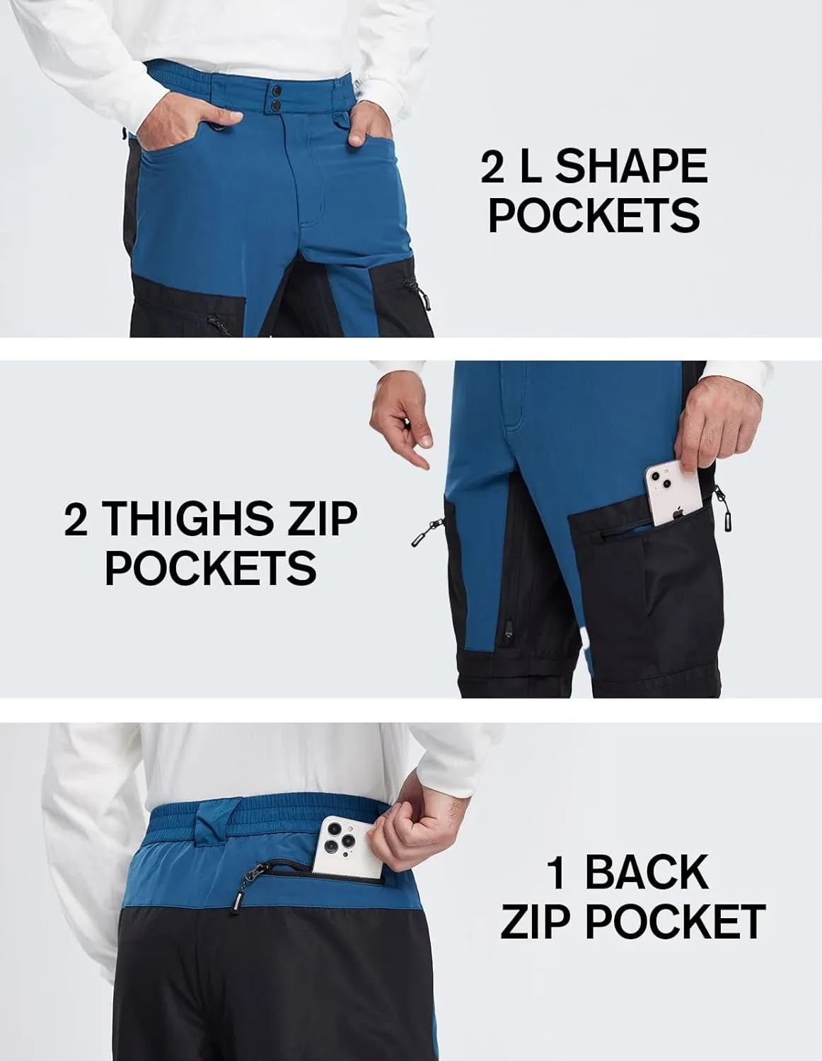 fit space Men's Reinforced Hiking Pants Tapered Zip Off Trekking Pants Convertible Vented