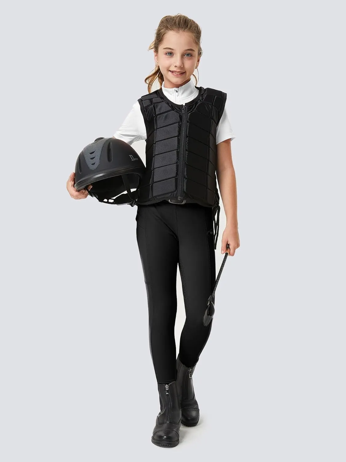 FitsT4 Sports Girls Riding Pants Full Seat Kids Equestrian Breeches Stretchy Youth Horse Schooling Tights Zipper Pockets