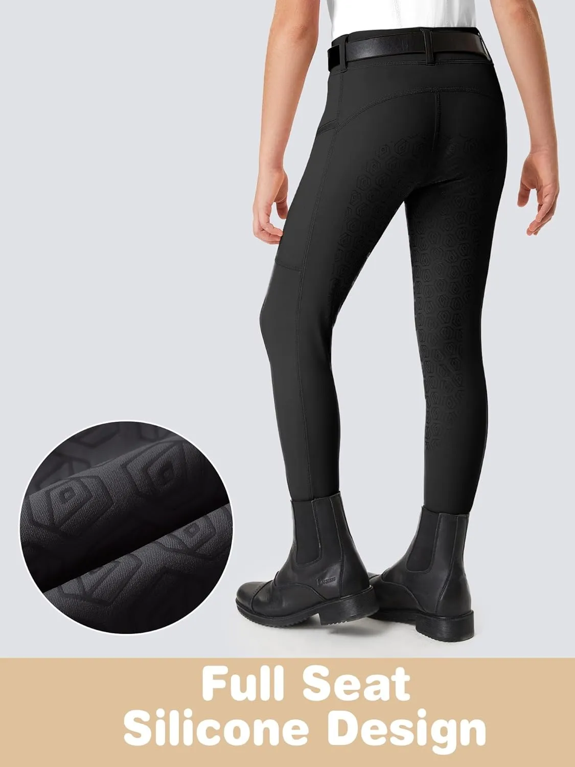 FitsT4 Sports Girls Riding Pants Full Seat Kids Equestrian Breeches Stretchy Youth Horse Schooling Tights Zipper Pockets