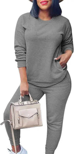 Fixmatti Women's 2 Piece Sweatsuit Long Sleeve Shirts Jogger Pant Set Tracksuit