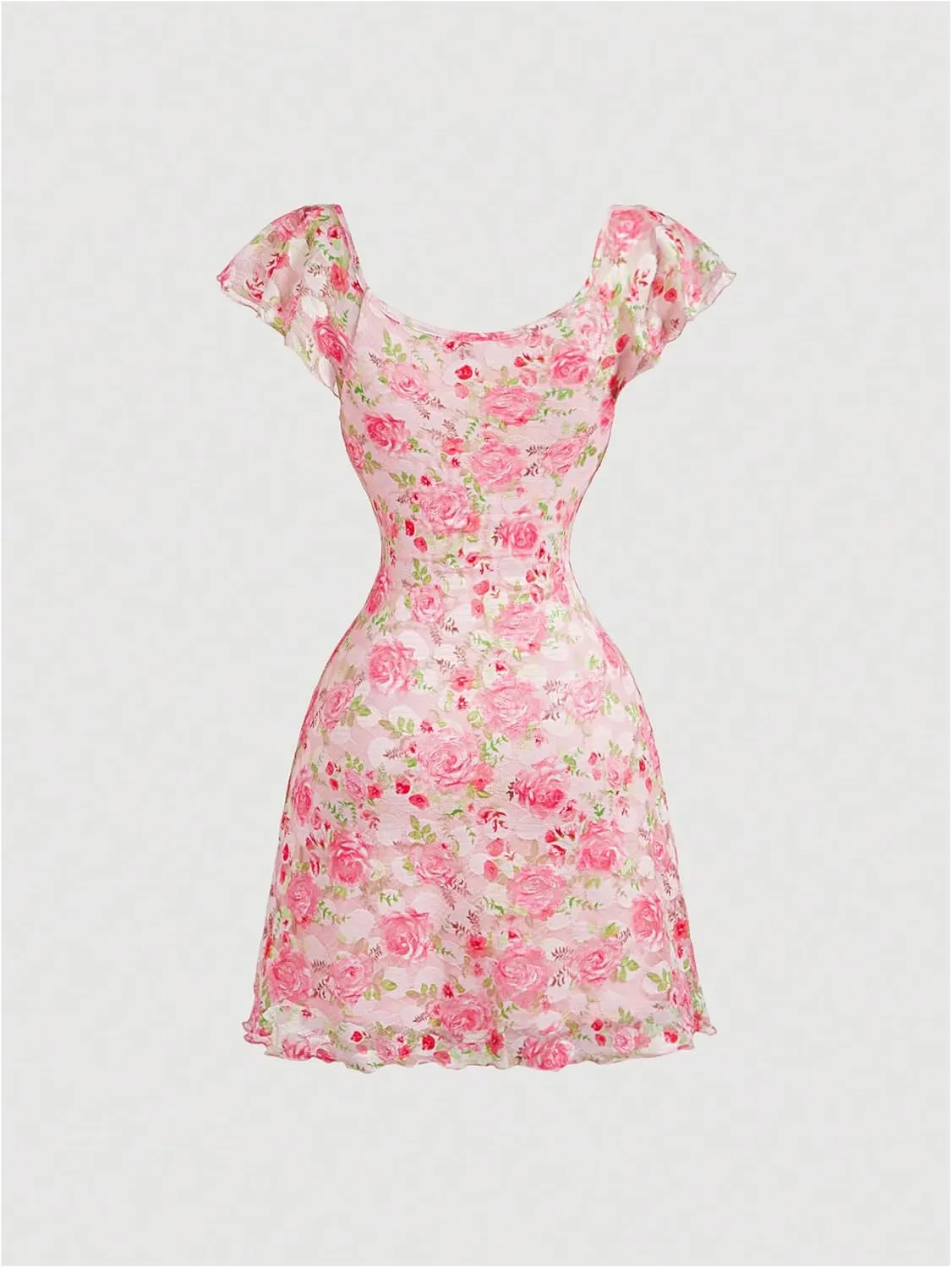 Floerns Women's Floral Print Cap Sleeve Dress Square Neck Tie Front Summer A Line Cute Mini Dresses