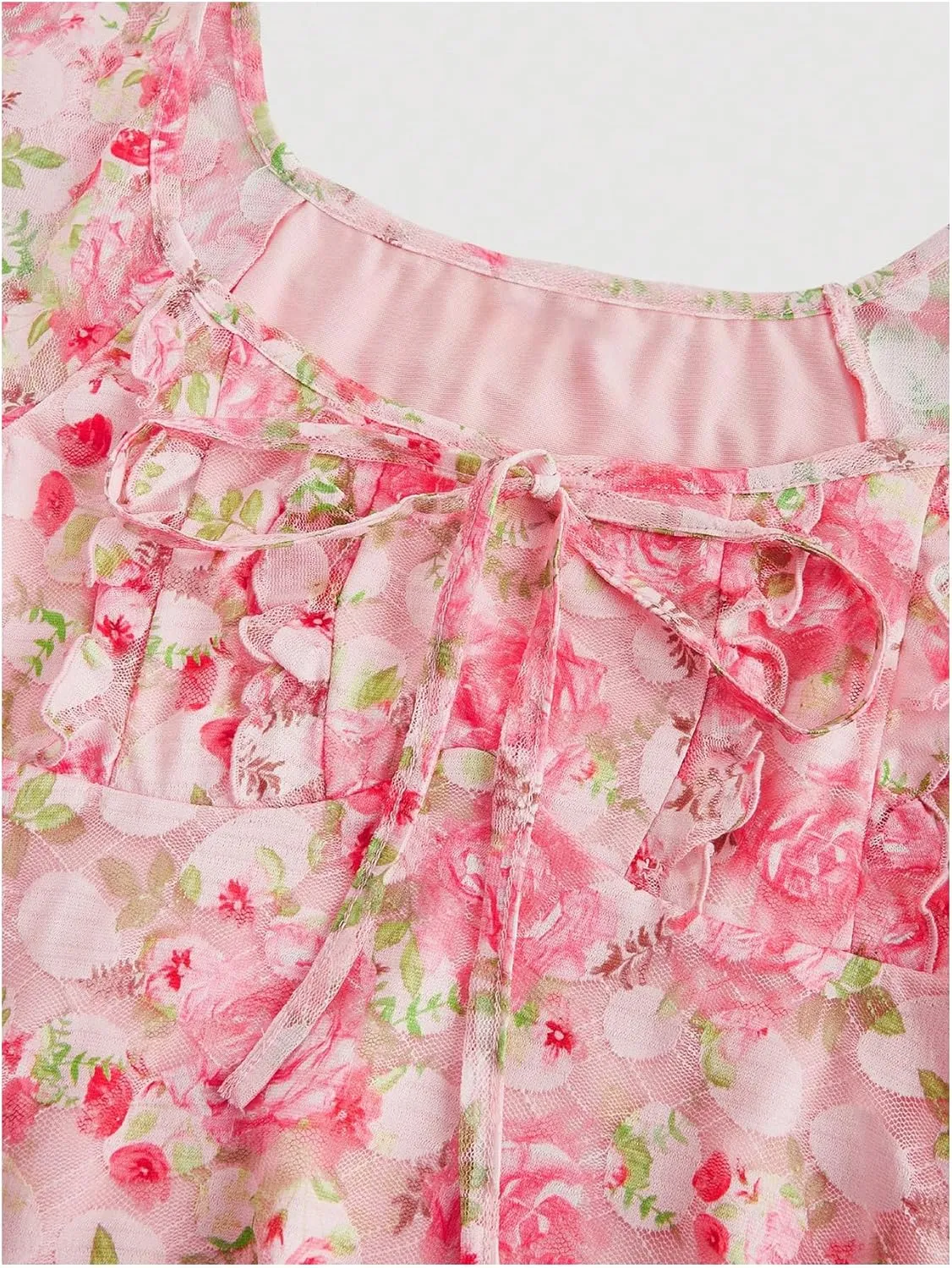 Floerns Women's Floral Print Cap Sleeve Dress Square Neck Tie Front Summer A Line Cute Mini Dresses