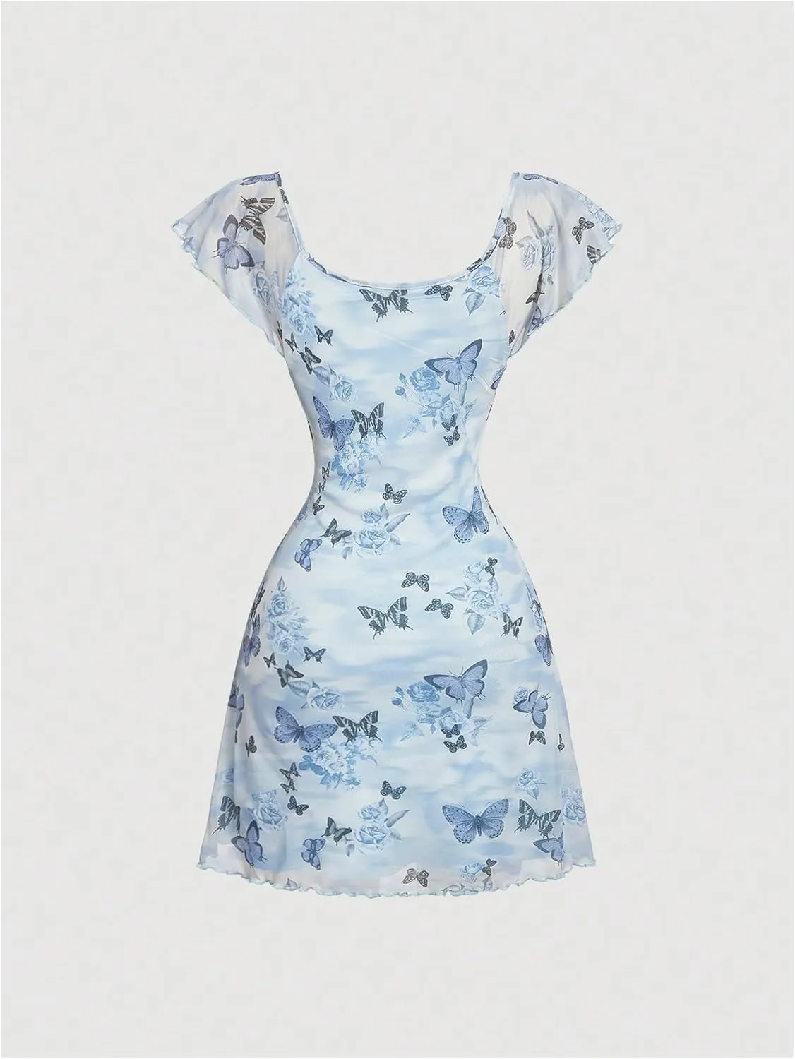 Floerns Women's Floral Print Cap Sleeve Dress Square Neck Tie Front Summer A Line Cute Mini Dresses